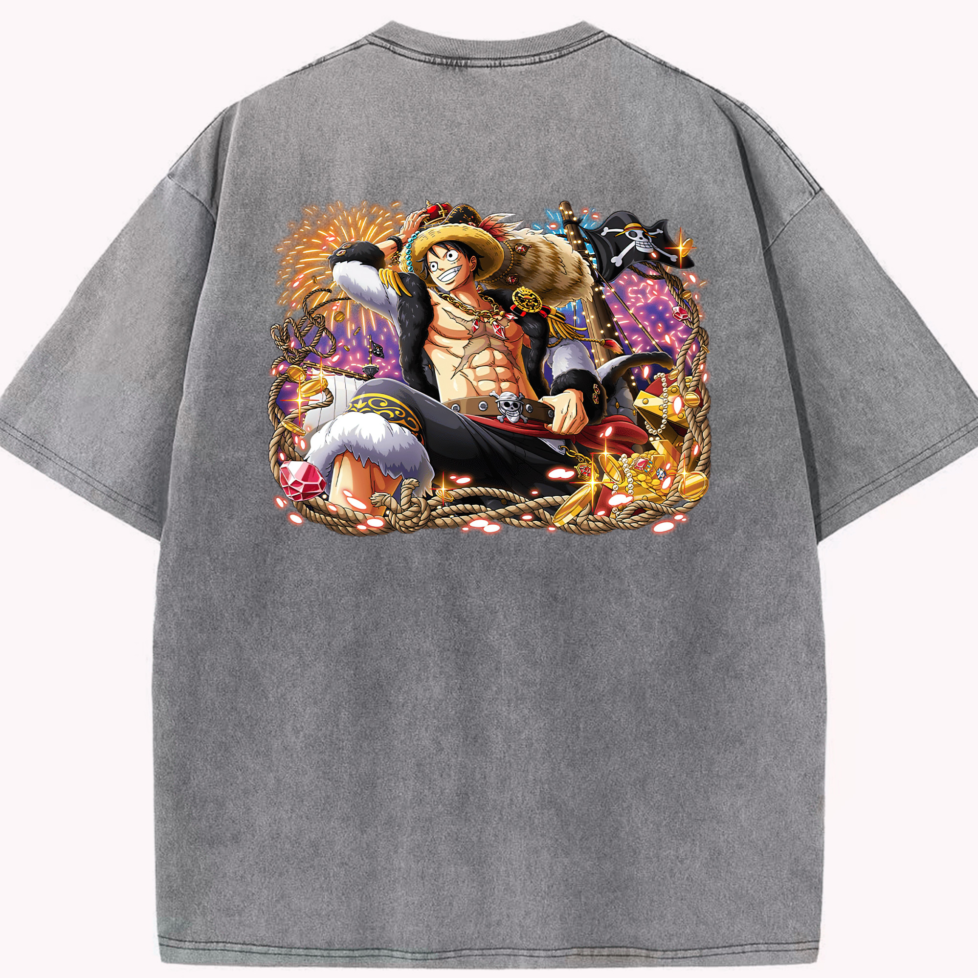 ワンピース モンキー・D・ルフィ ONE PIECE Monkey D. Luffy 綿100% ヴィンテージ風 半袖Tシャツ（背面プリント）