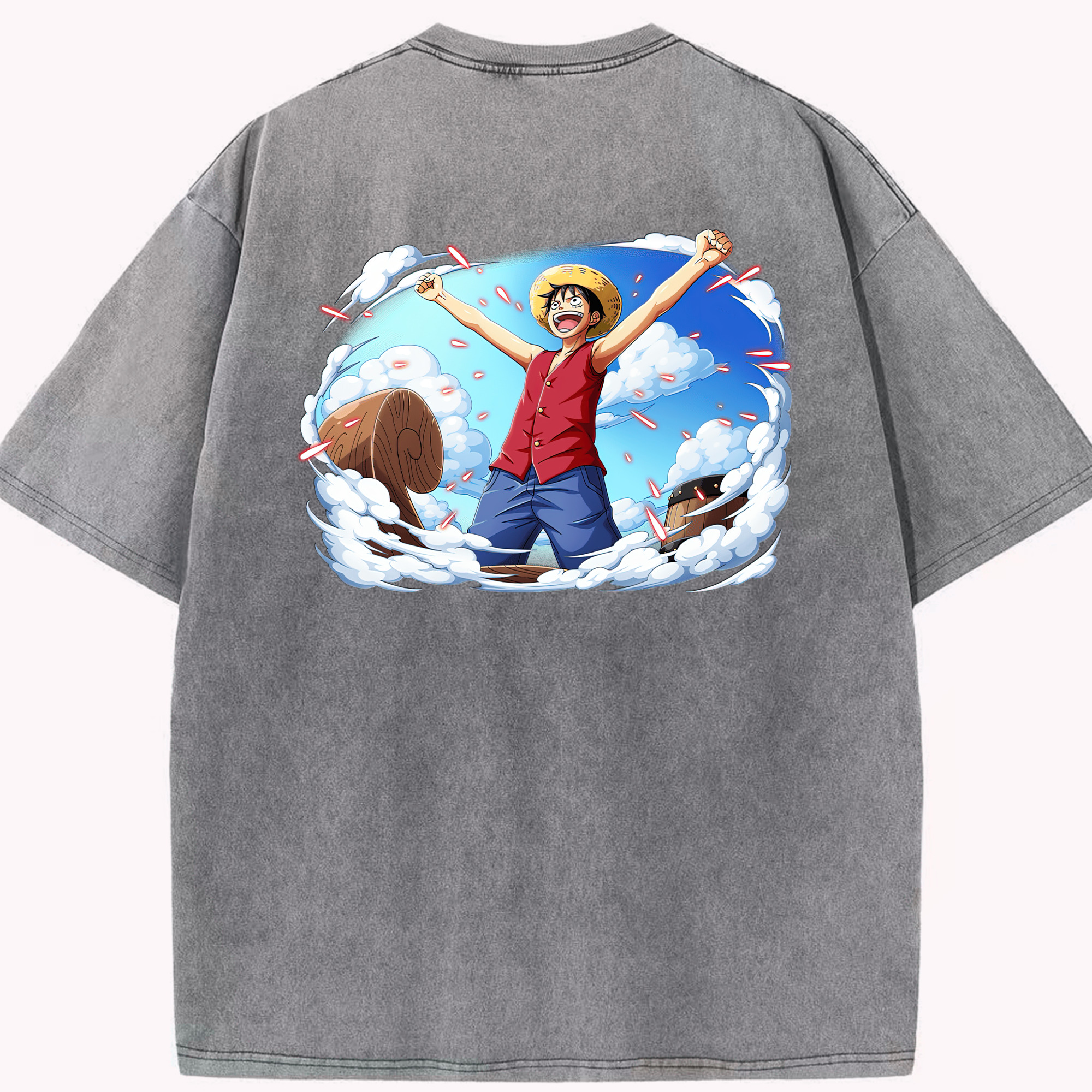 ワンピース モンキー・D・ルフィ ONE PIECE Monkey D. Luffy 綿100% ヴィンテージ風 半袖Tシャツ（背面プリント）