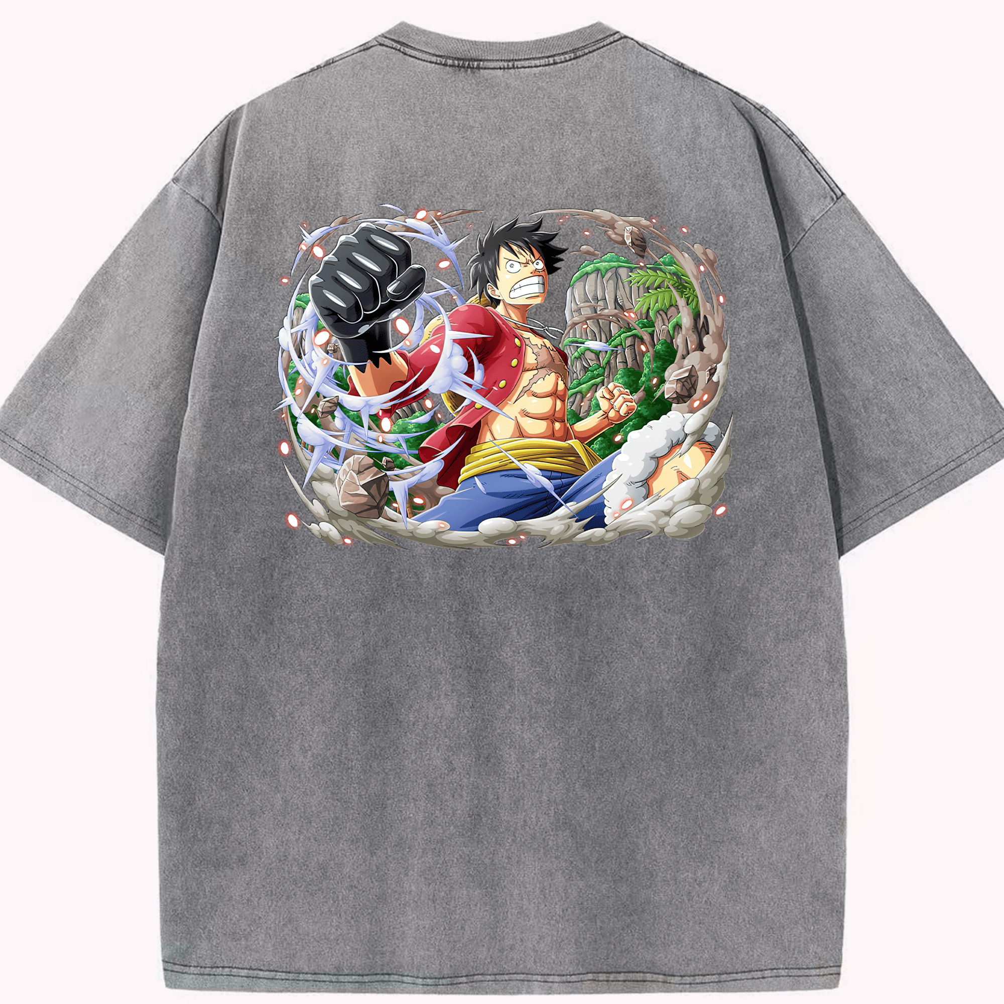 ワンピース モンキー・D・ルフィ ONE PIECE Monkey D. Luffy 綿100% ヴィンテージ風 半袖Tシャツ（背面プリント）