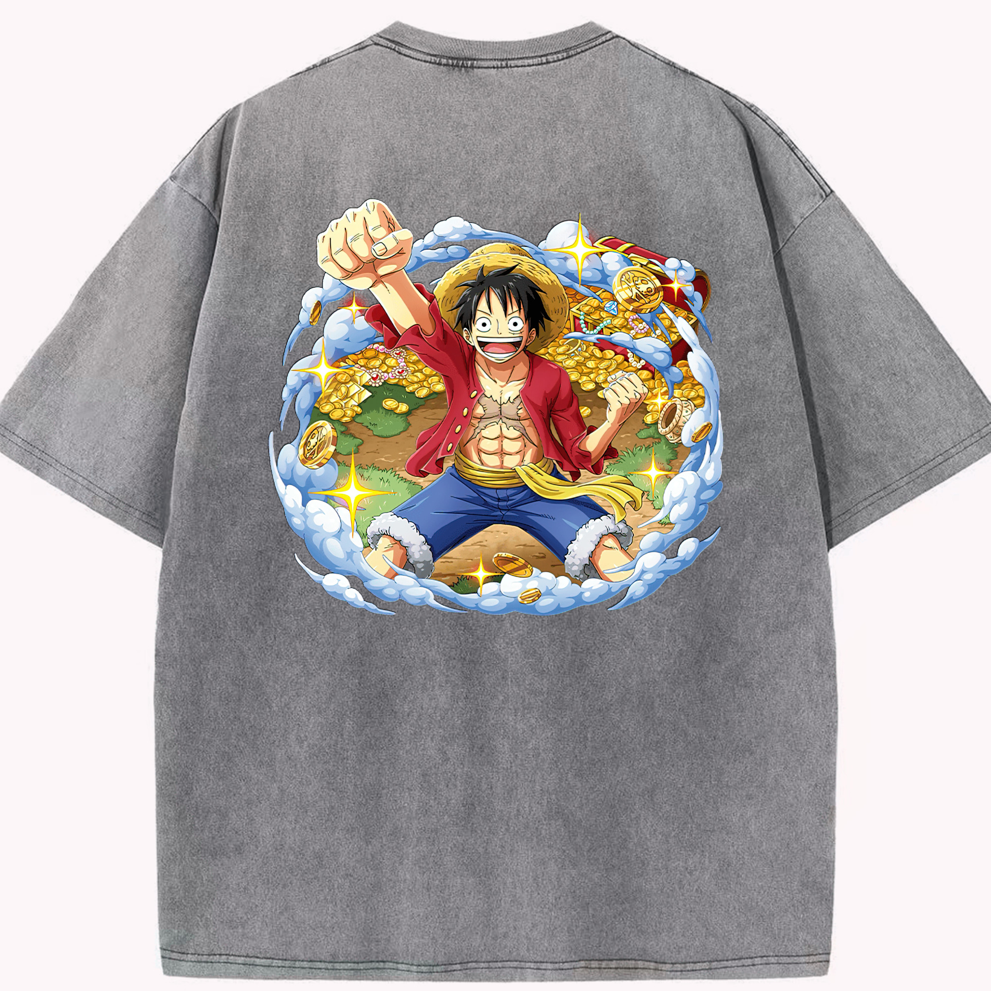 ワンピース モンキー・D・ルフィ ONE PIECE Monkey D. Luffy 綿100% ヴィンテージ風 半袖Tシャツ（背面プリント）