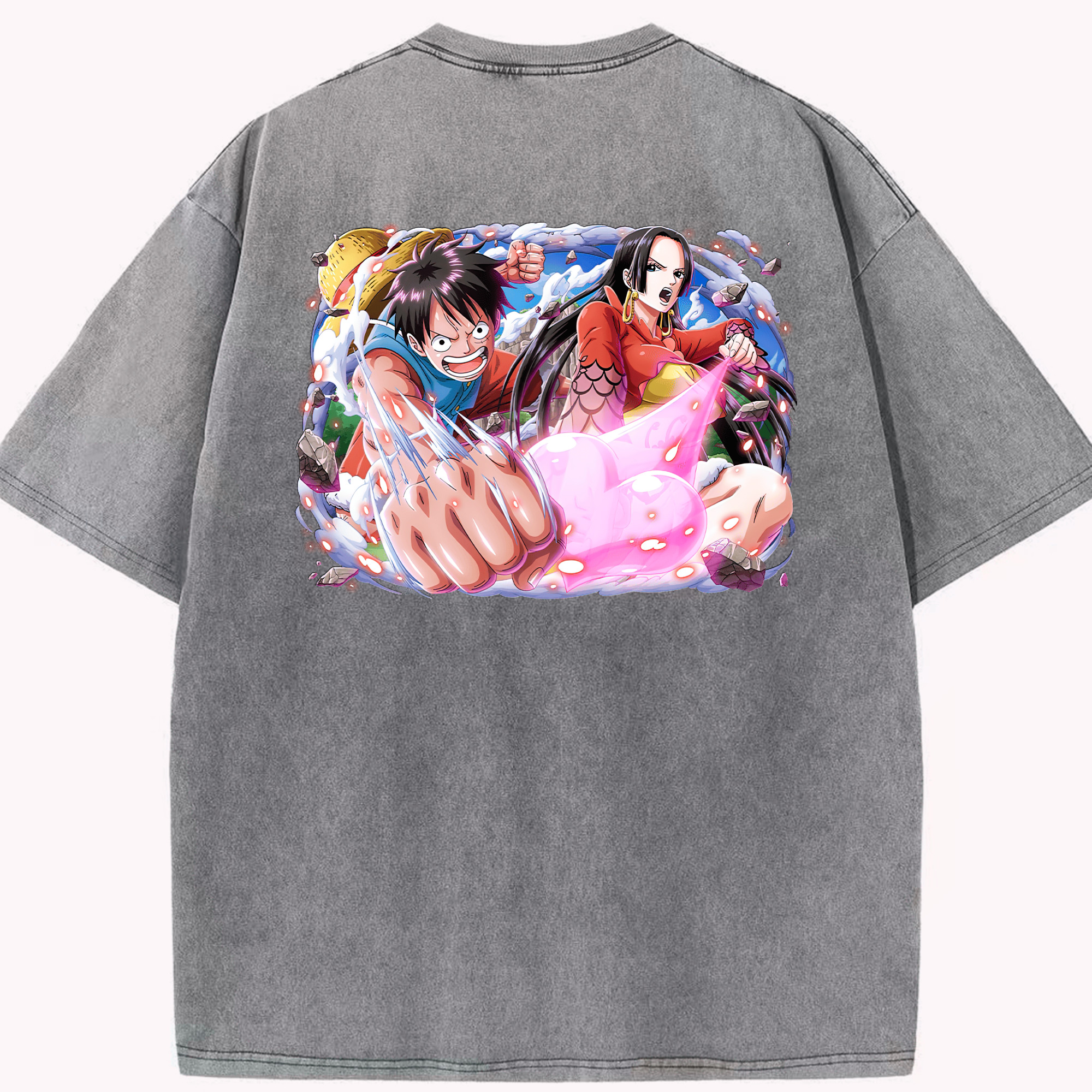 ワンピース モンキー・D・ルフィ ONE PIECE Monkey D. Luffy 綿100% ヴィンテージ風 半袖Tシャツ（背面プリント）