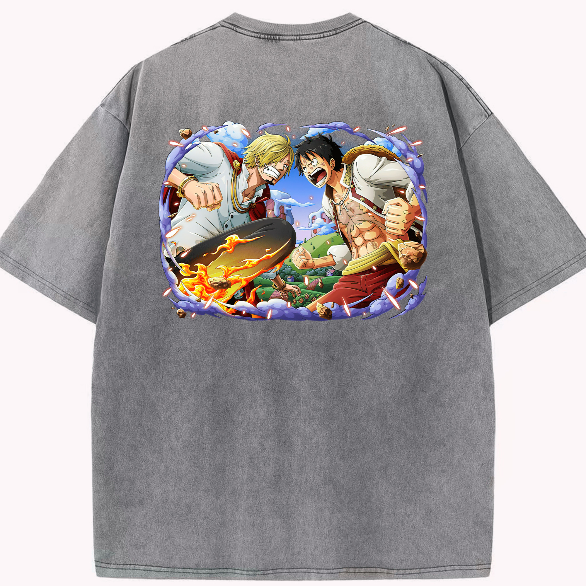 ワンピース モンキー・D・ルフィ ONE PIECE Monkey D. Luffy 綿100% ヴィンテージ風 半袖Tシャツ（背面プリント）