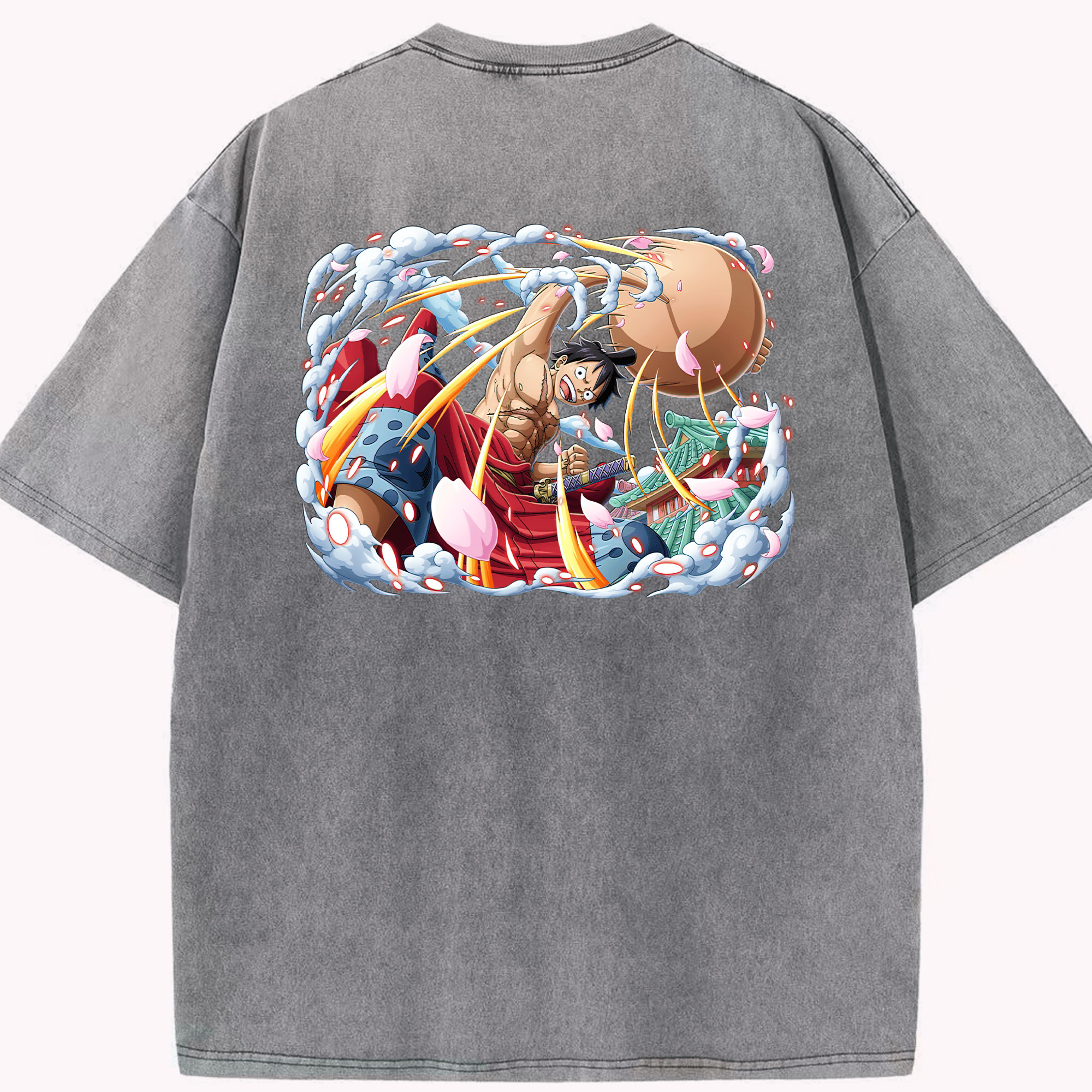 ワンピース モンキー・D・ルフィ ONE PIECE Monkey D. Luffy 綿100% ヴィンテージ風 半袖Tシャツ（背面プリント）