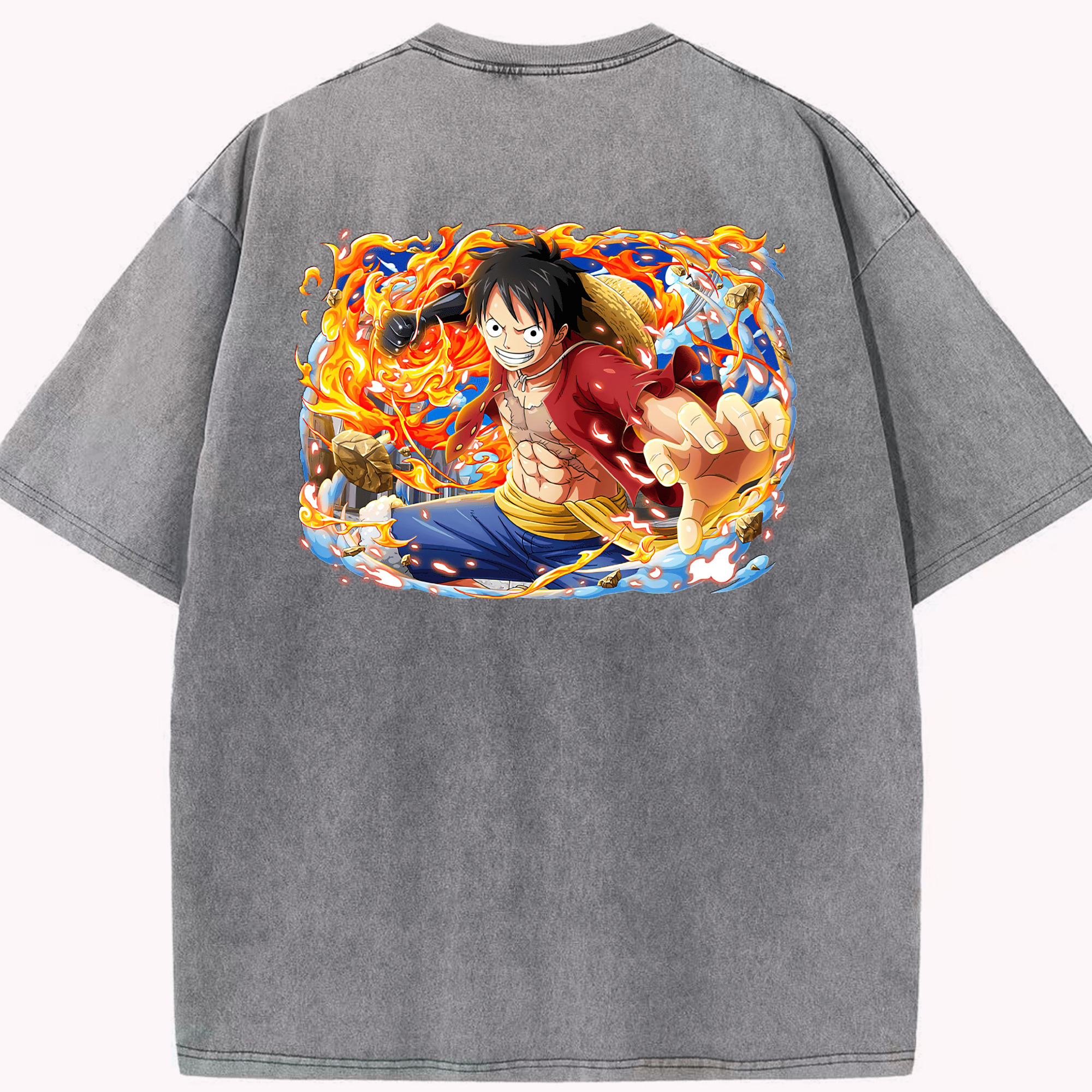 ワンピース モンキー・D・ルフィ ONE PIECE Monkey D. Luffy 綿100% ヴィンテージ風 半袖Tシャツ（背面プリント）