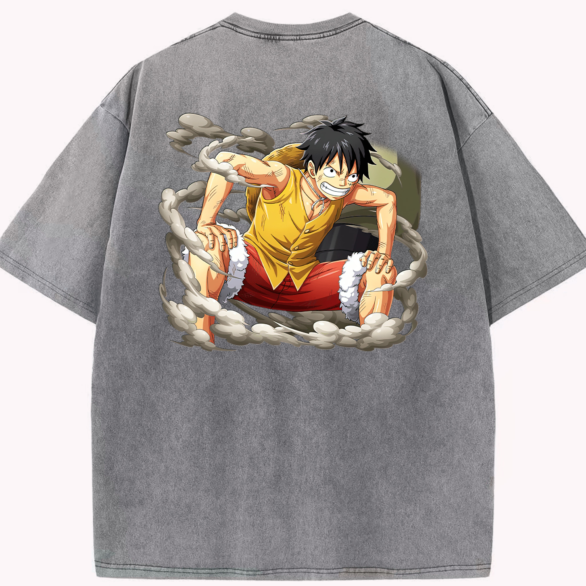 ワンピース モンキー・D・ルフィ ONE PIECE Monkey D. Luffy 綿100% ヴィンテージ風 半袖Tシャツ（背面プリント）