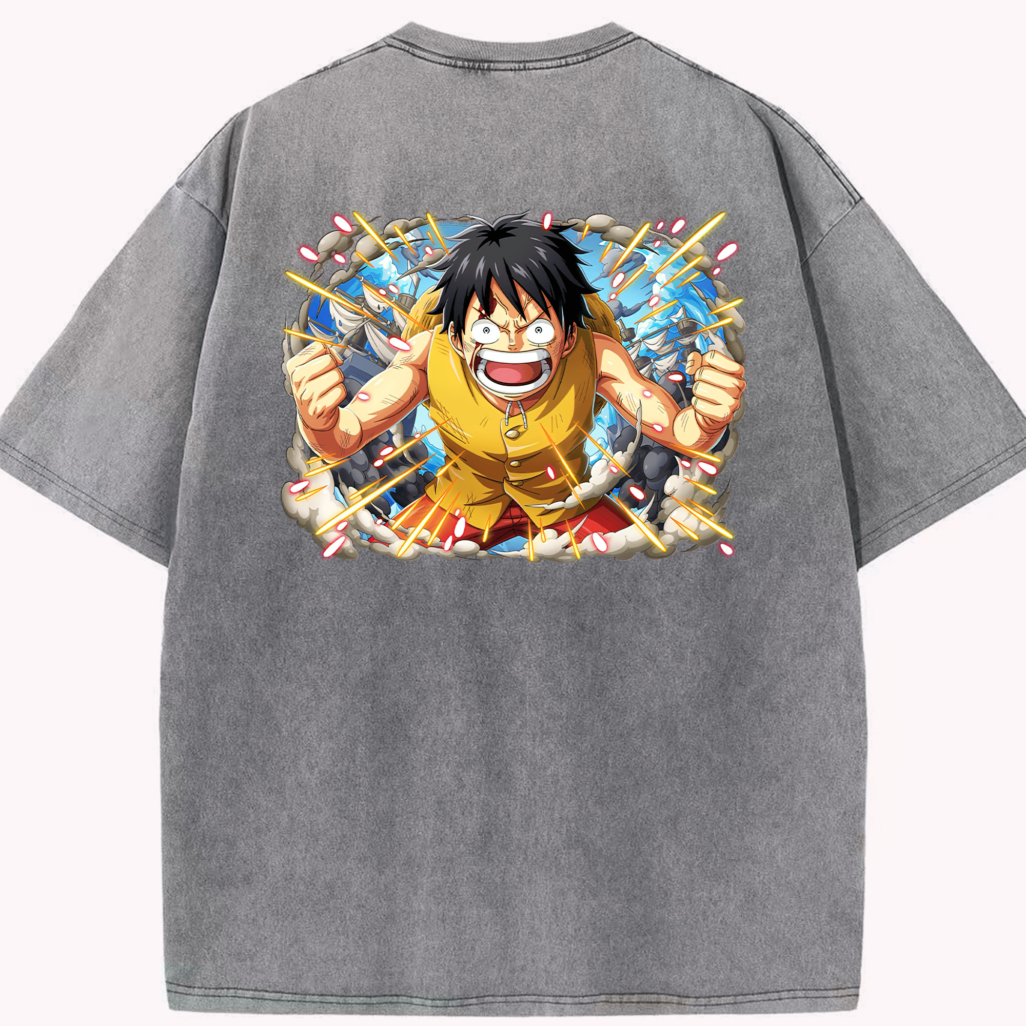ワンピース モンキー・D・ルフィ ONE PIECE Monkey D. Luffy 綿100% ヴィンテージ風 半袖Tシャツ（背面プリント）