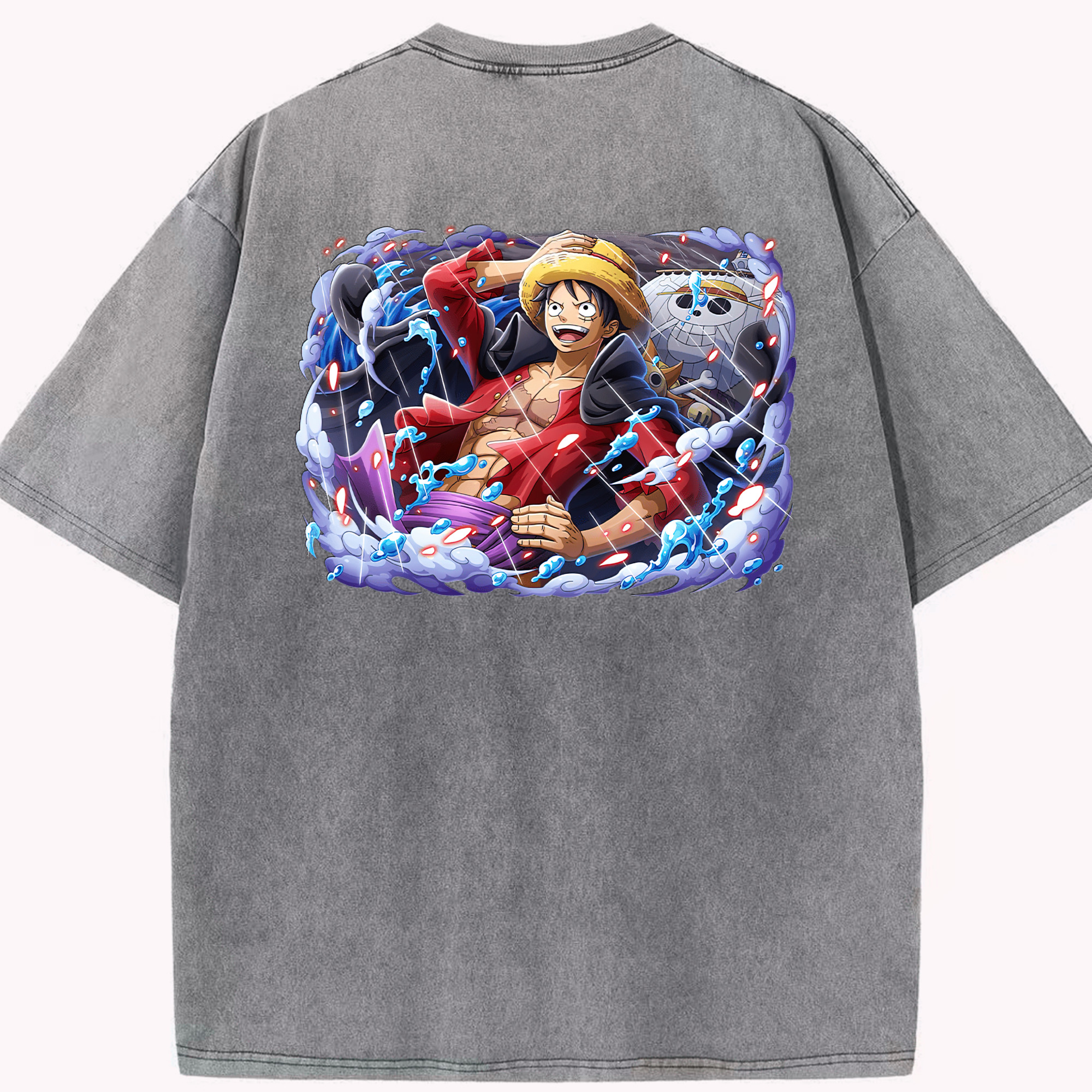 ワンピース モンキー・D・ルフィ ONE PIECE Monkey D. Luffy 綿100% ヴィンテージ風 半袖Tシャツ（背面プリント）