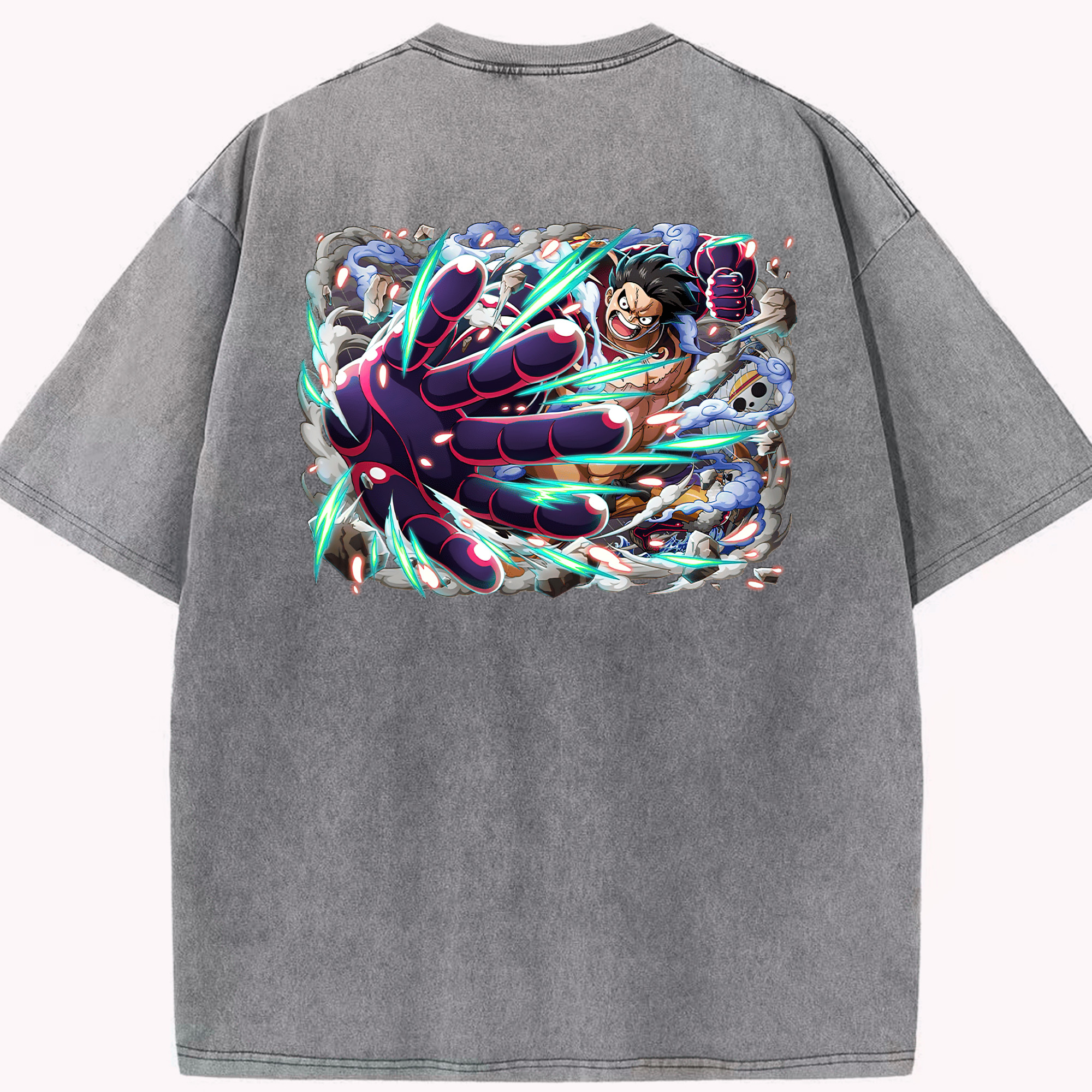 ワンピース モンキー・D・ルフィ ONE PIECE Monkey D. Luffy 綿100% ヴィンテージ風 半袖Tシャツ（背面プリント）