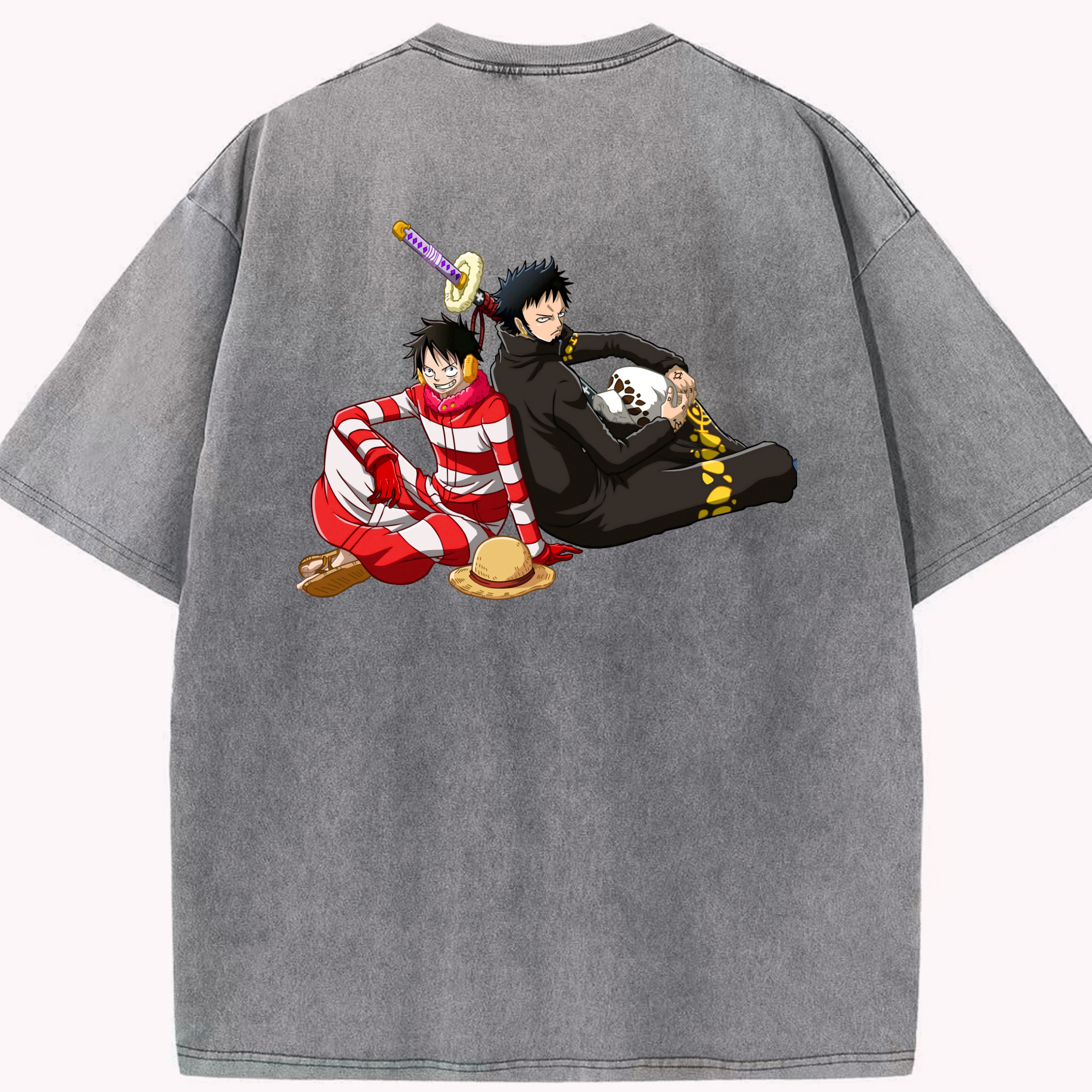 ワンピース モンキー・D・ルフィ ONE PIECE Monkey D. Luffy 綿100% ヴィンテージ風 半袖Tシャツ（背面プリント）