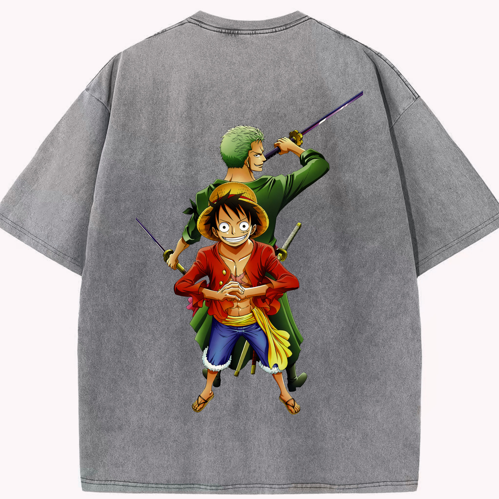 ワンピース モンキー・D・ルフィ ONE PIECE Monkey D. Luffy 綿100% ヴィンテージ風 半袖Tシャツ（背面プリント）