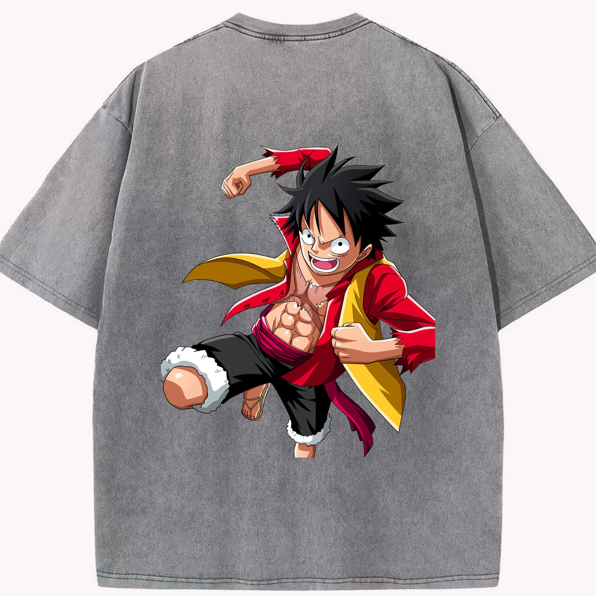 ワンピース モンキー・D・ルフィ ONE PIECE Monkey D. Luffy 綿100% ヴィンテージ風 半袖Tシャツ（背面プリント）