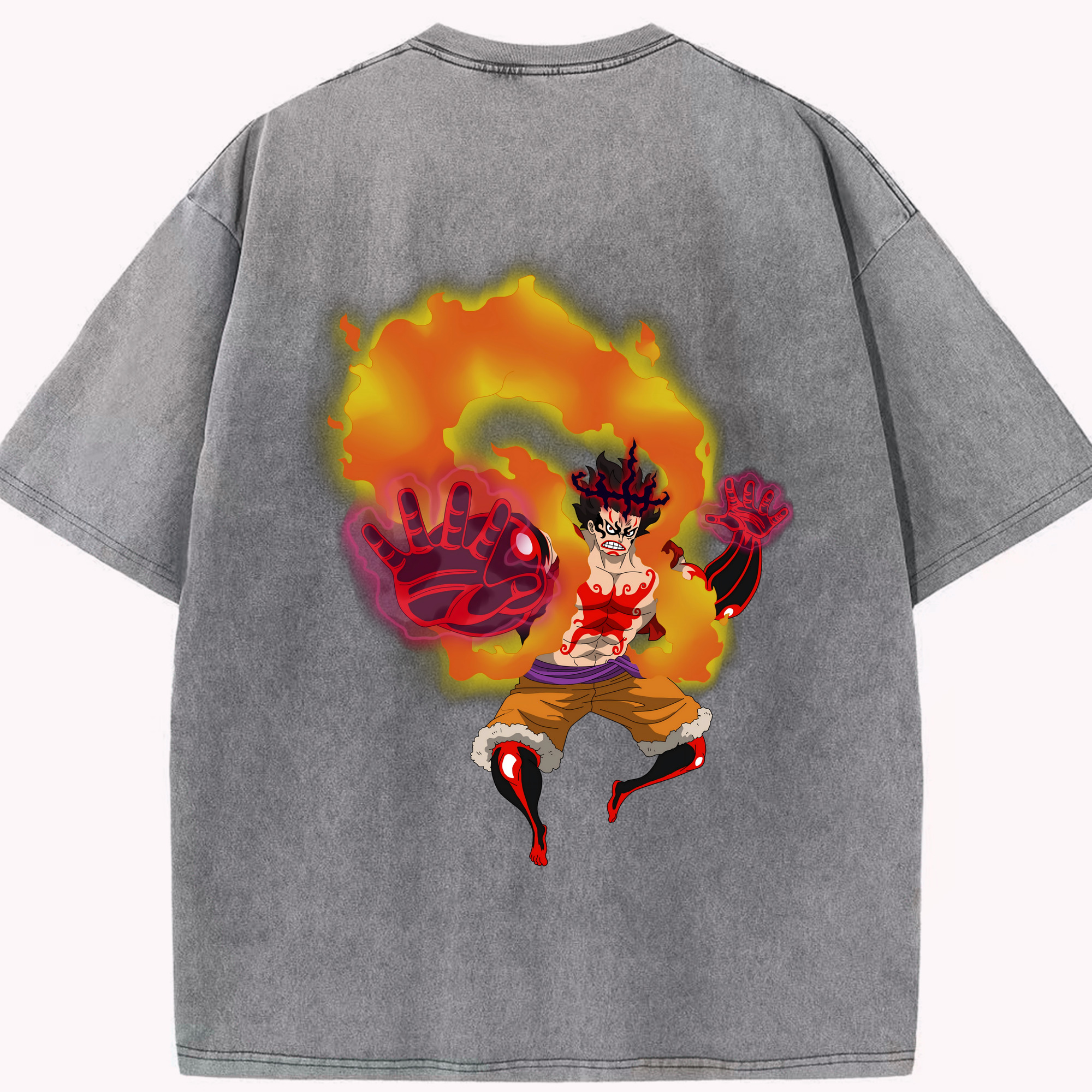 ワンピース モンキー・D・ルフィ ONE PIECE Monkey D. Luffy 綿100% ヴィンテージ風 半袖Tシャツ（背面プリント）