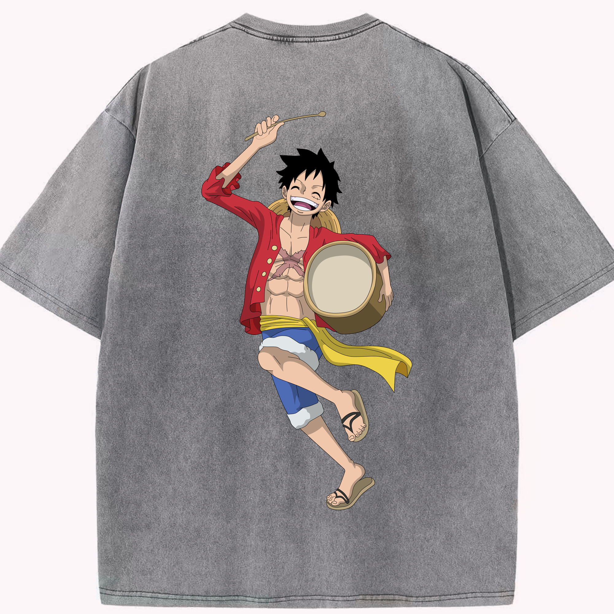 ワンピース モンキー・D・ルフィ ONE PIECE Monkey D. Luffy 綿100% ヴィンテージ風 半袖Tシャツ（背面プリント）