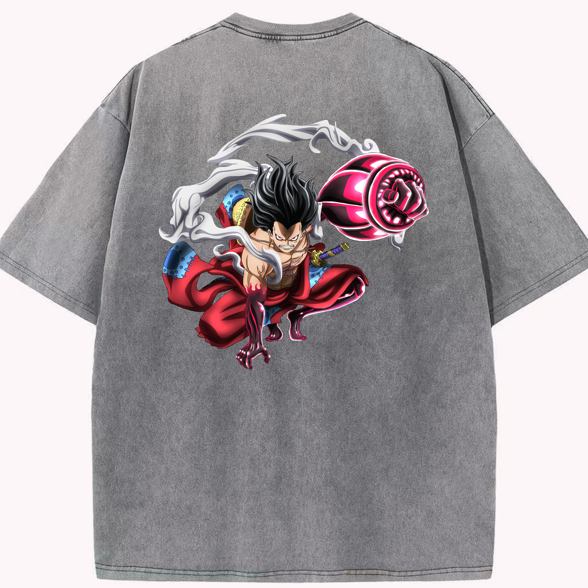 ワンピース モンキー・D・ルフィ ONE PIECE Monkey D. Luffy 綿100% ヴィンテージ風 半袖Tシャツ（背面プリント）
