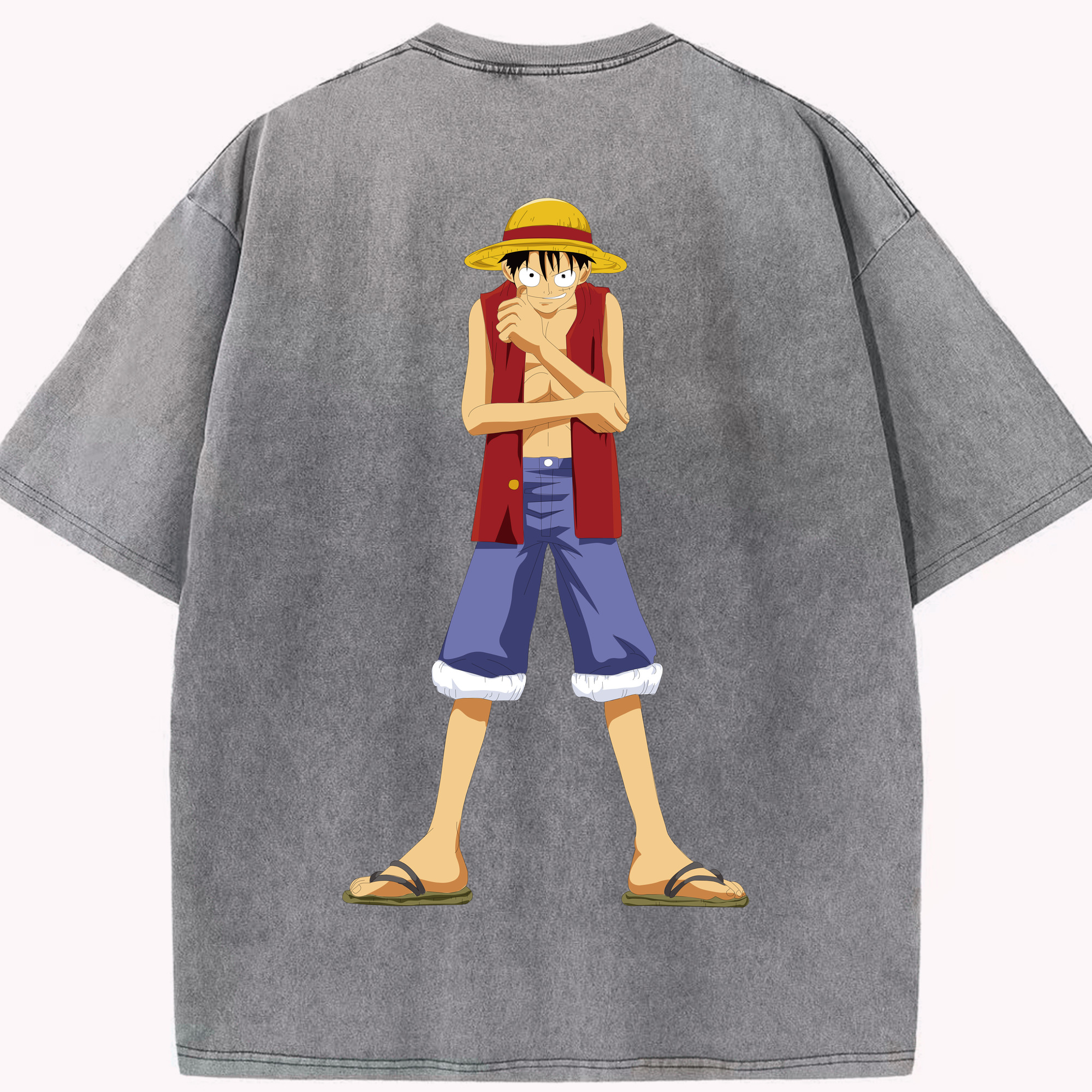 ワンピース モンキー・D・ルフィ ONE PIECE Monkey D. Luffy 綿100% ヴィンテージ風 半袖Tシャツ（背面プリント）