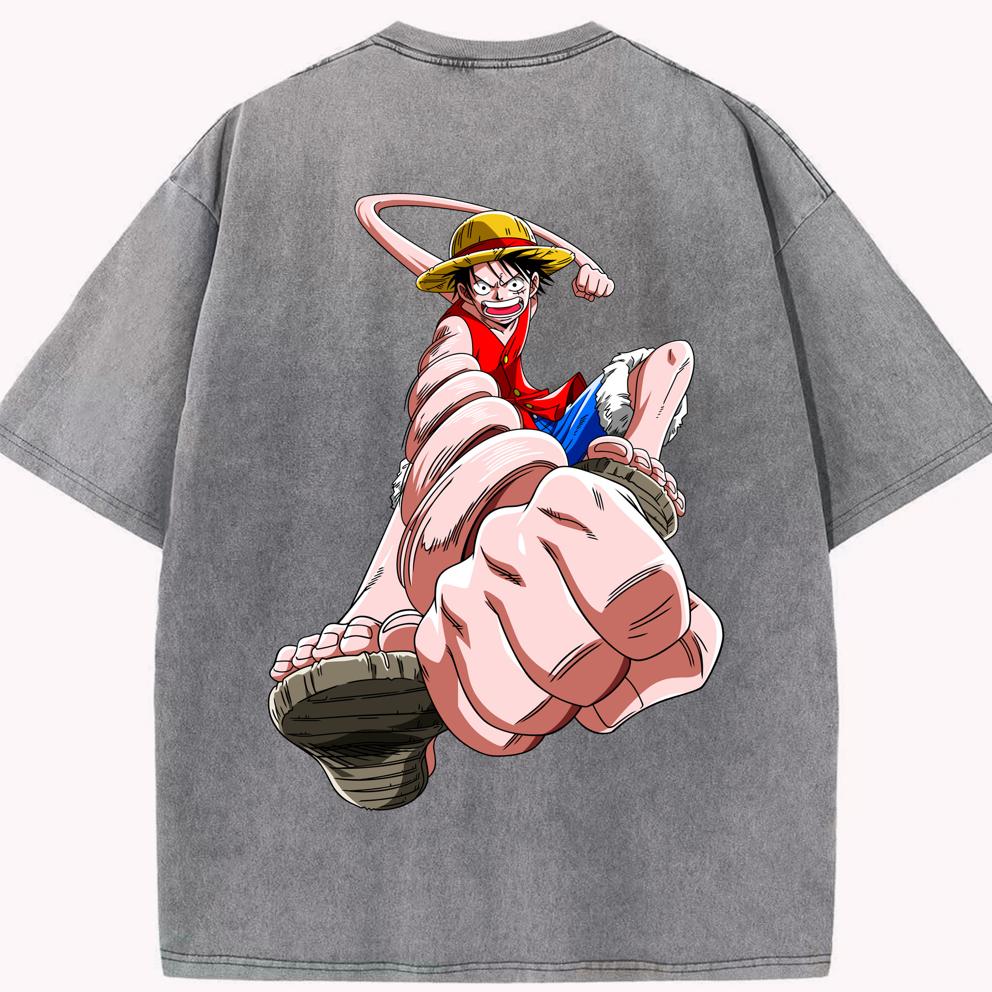 ワンピース モンキー・D・ルフィ ONE PIECE Monkey D. Luffy 綿100% ヴィンテージ風 半袖Tシャツ（背面プリント）