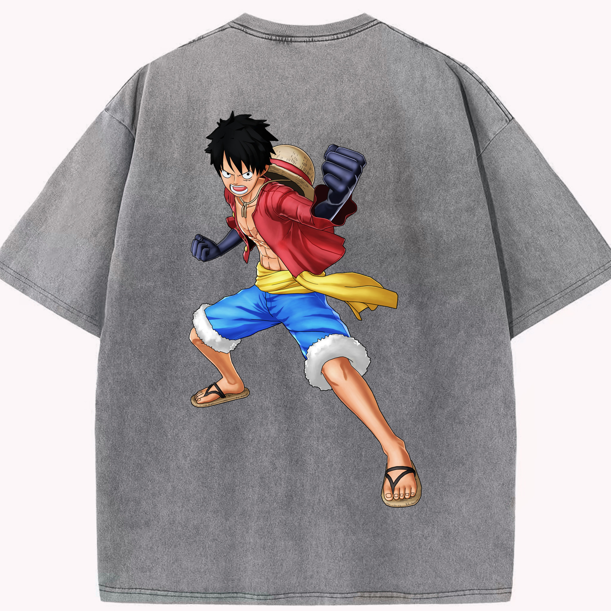 ワンピース モンキー・D・ルフィ ONE PIECE Monkey D. Luffy 綿100% ヴィンテージ風 半袖Tシャツ（背面プリント）