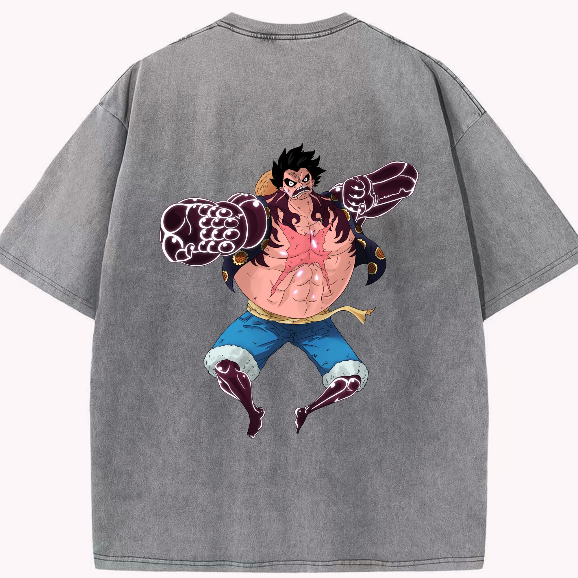 ワンピース モンキー・D・ルフィ ONE PIECE Monkey D. Luffy 綿100% ヴィンテージ風 半袖Tシャツ（背面プリント）