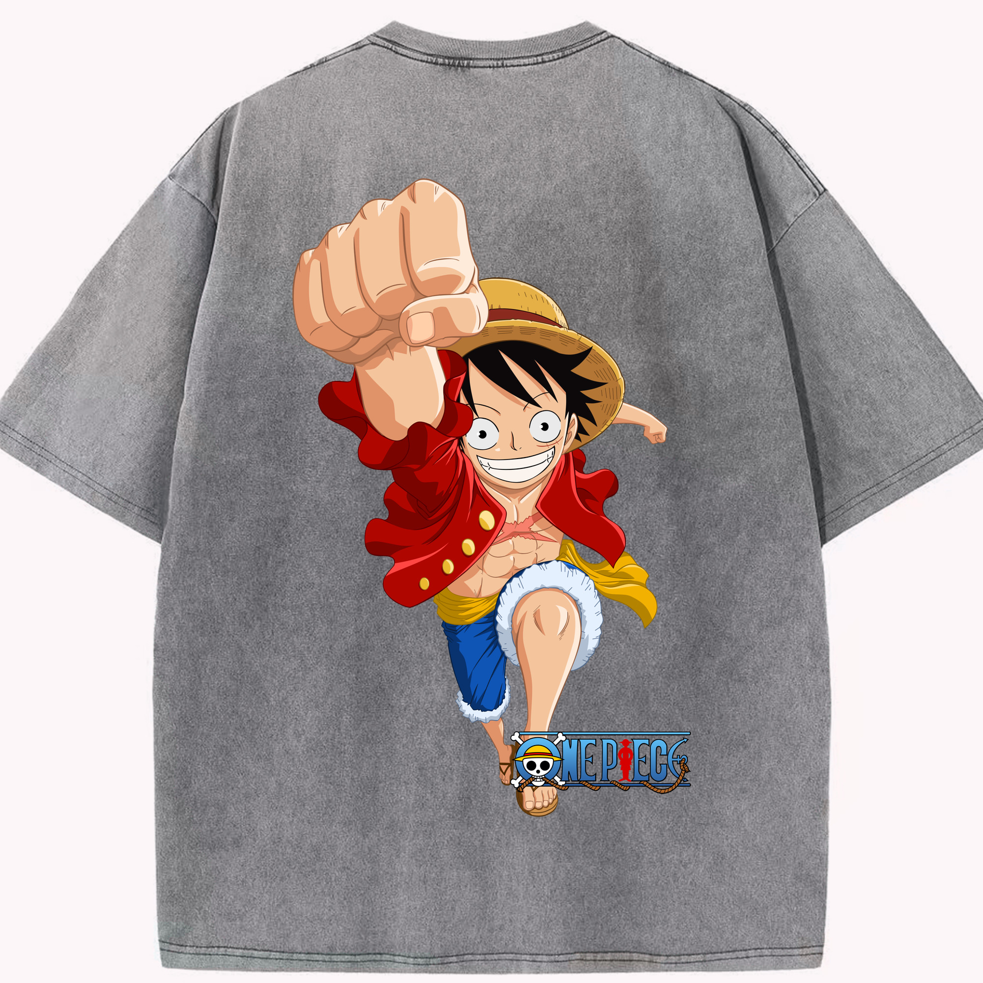 ワンピース モンキー・D・ルフィ ONE PIECE Monkey D. Luffy 綿100% ヴィンテージ風 半袖Tシャツ（背面プリント）