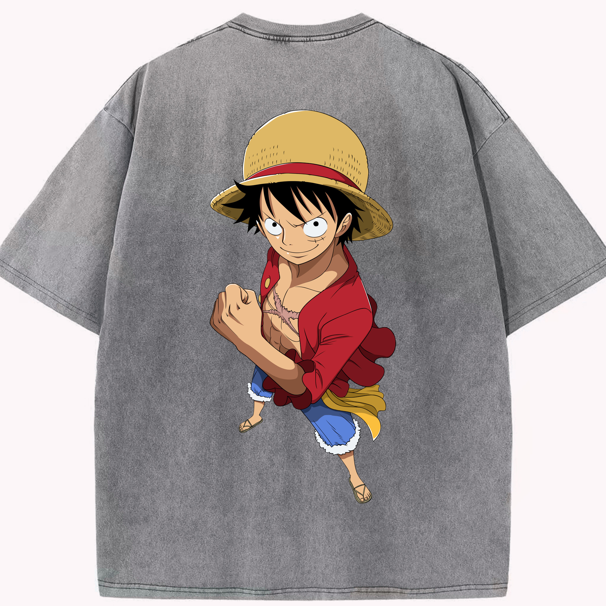 ワンピース モンキー・D・ルフィ ONE PIECE Monkey D. Luffy 綿100% ヴィンテージ風 半袖Tシャツ（背面プリント）