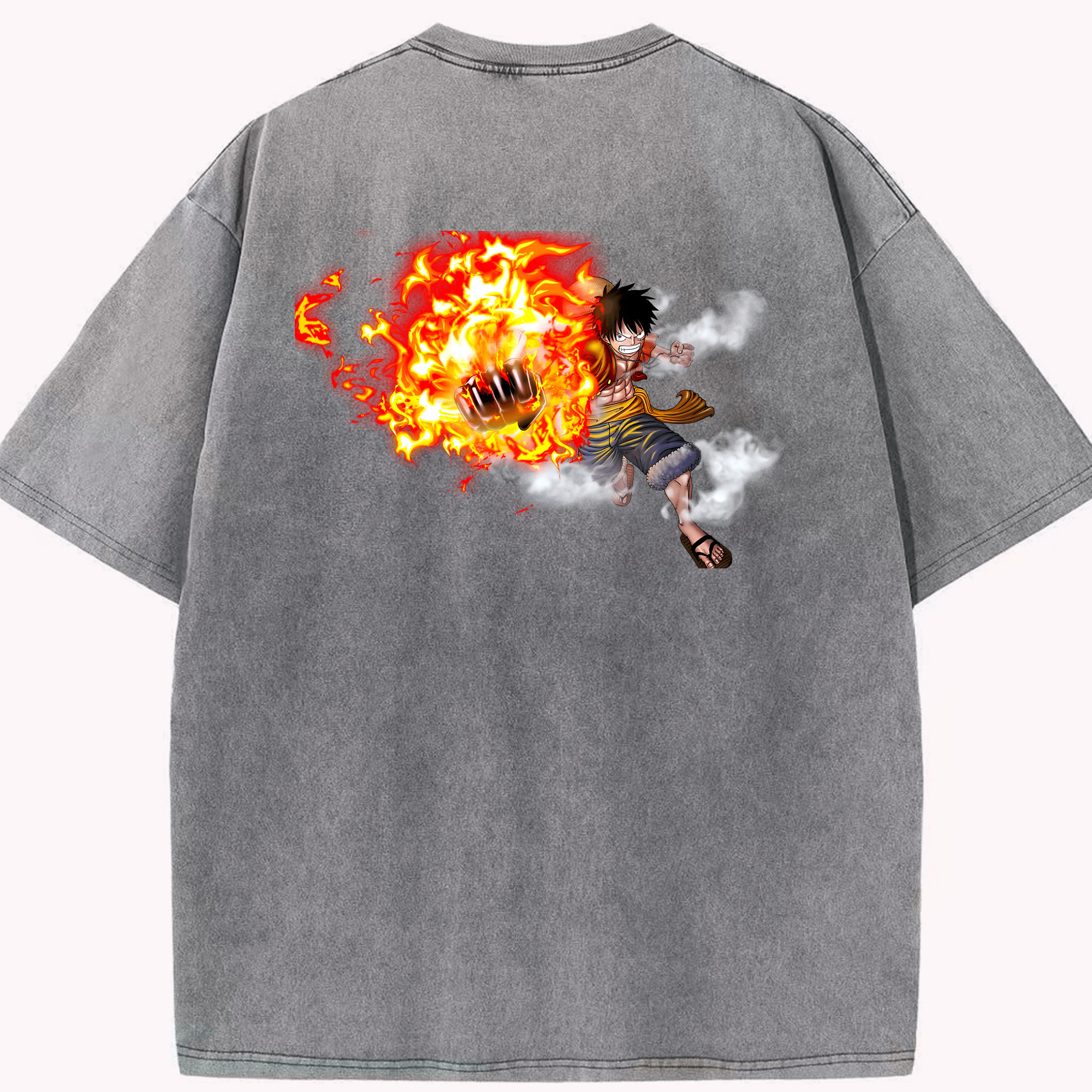 ワンピース モンキー・D・ルフィ ONE PIECE Monkey D. Luffy 綿100% ヴィンテージ風 半袖Tシャツ（背面プリント）