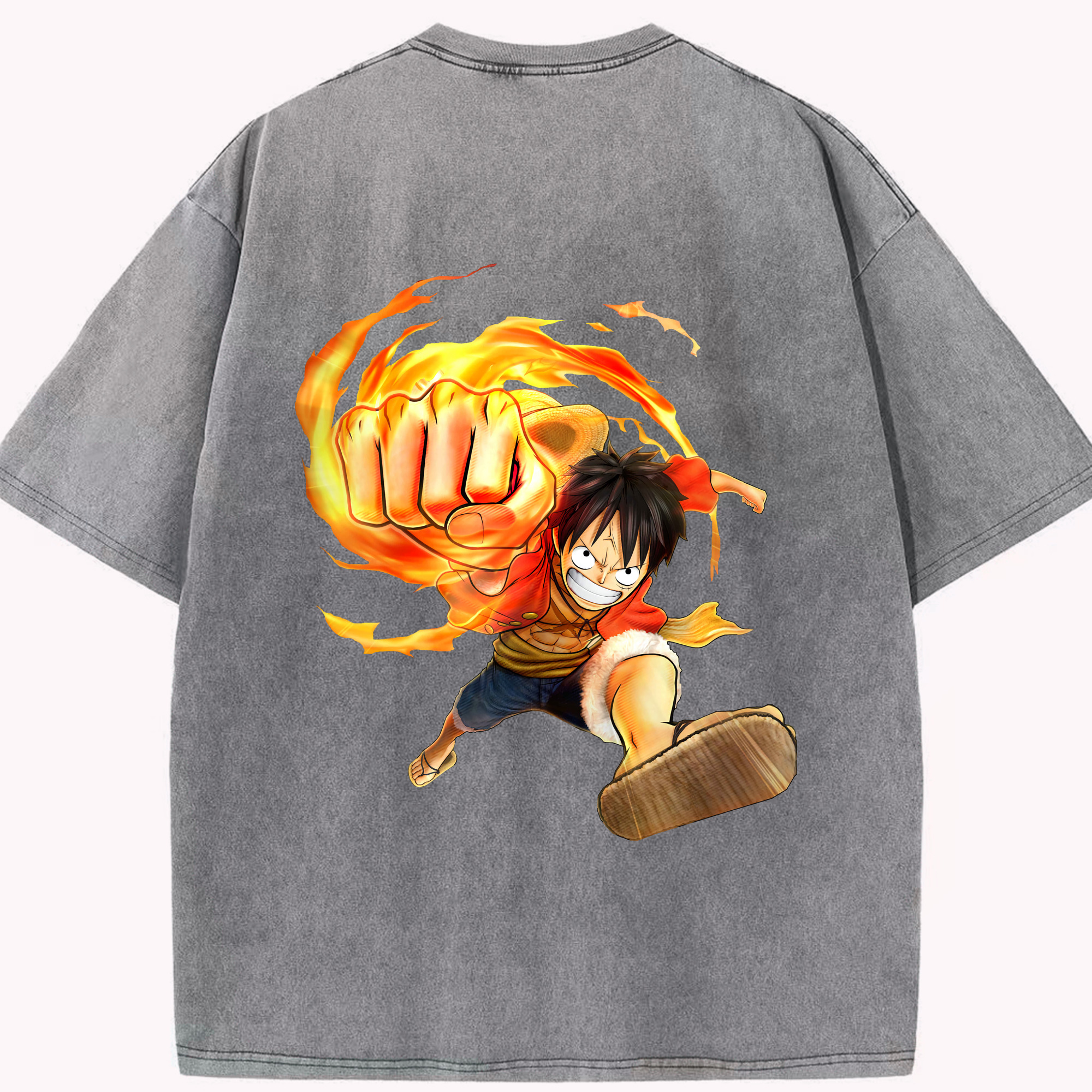 ワンピース モンキー・D・ルフィ ONE PIECE Monkey D. Luffy 綿100% ヴィンテージ風 半袖Tシャツ（背面プリント）