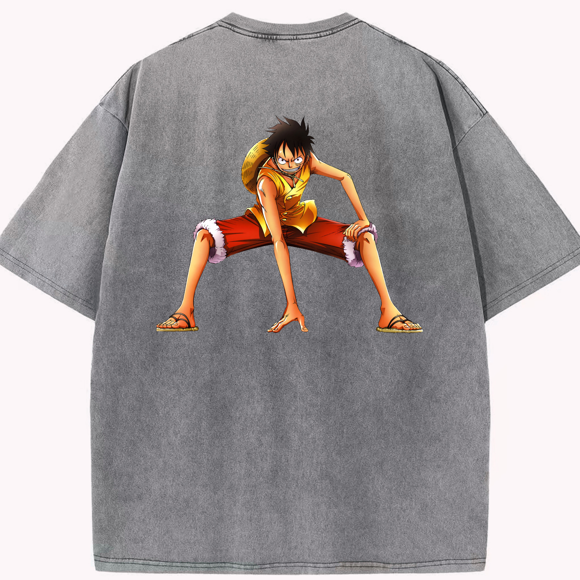 ワンピース モンキー・D・ルフィ ONE PIECE Monkey D. Luffy 綿100% ヴィンテージ風 半袖Tシャツ（背面プリント）