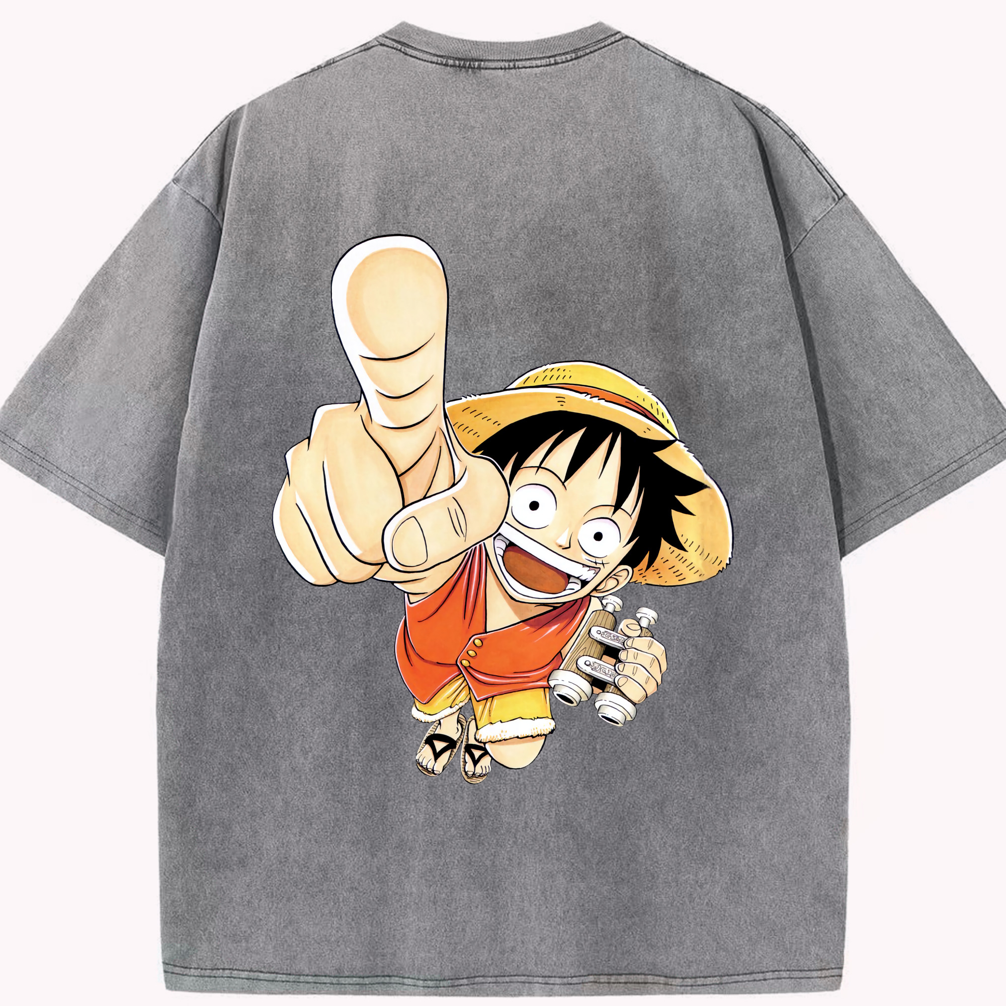 ワンピース モンキー・D・ルフィ ONE PIECE Monkey D. Luffy 綿100% ヴィンテージ風 半袖Tシャツ（背面プリント）