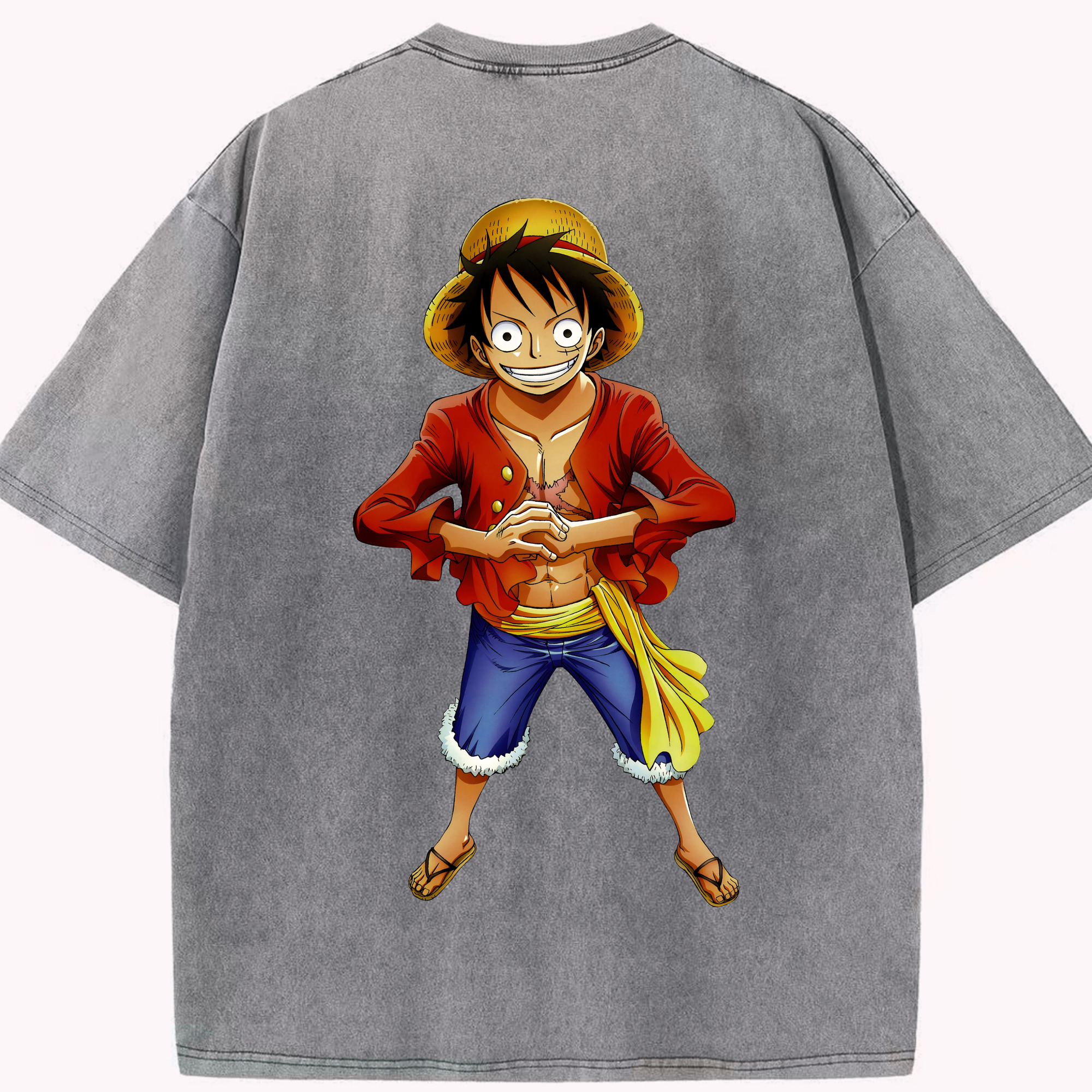 ワンピース モンキー・D・ルフィ ONE PIECE Monkey D. Luffy 綿100% ヴィンテージ風 半袖Tシャツ（背面プリント）