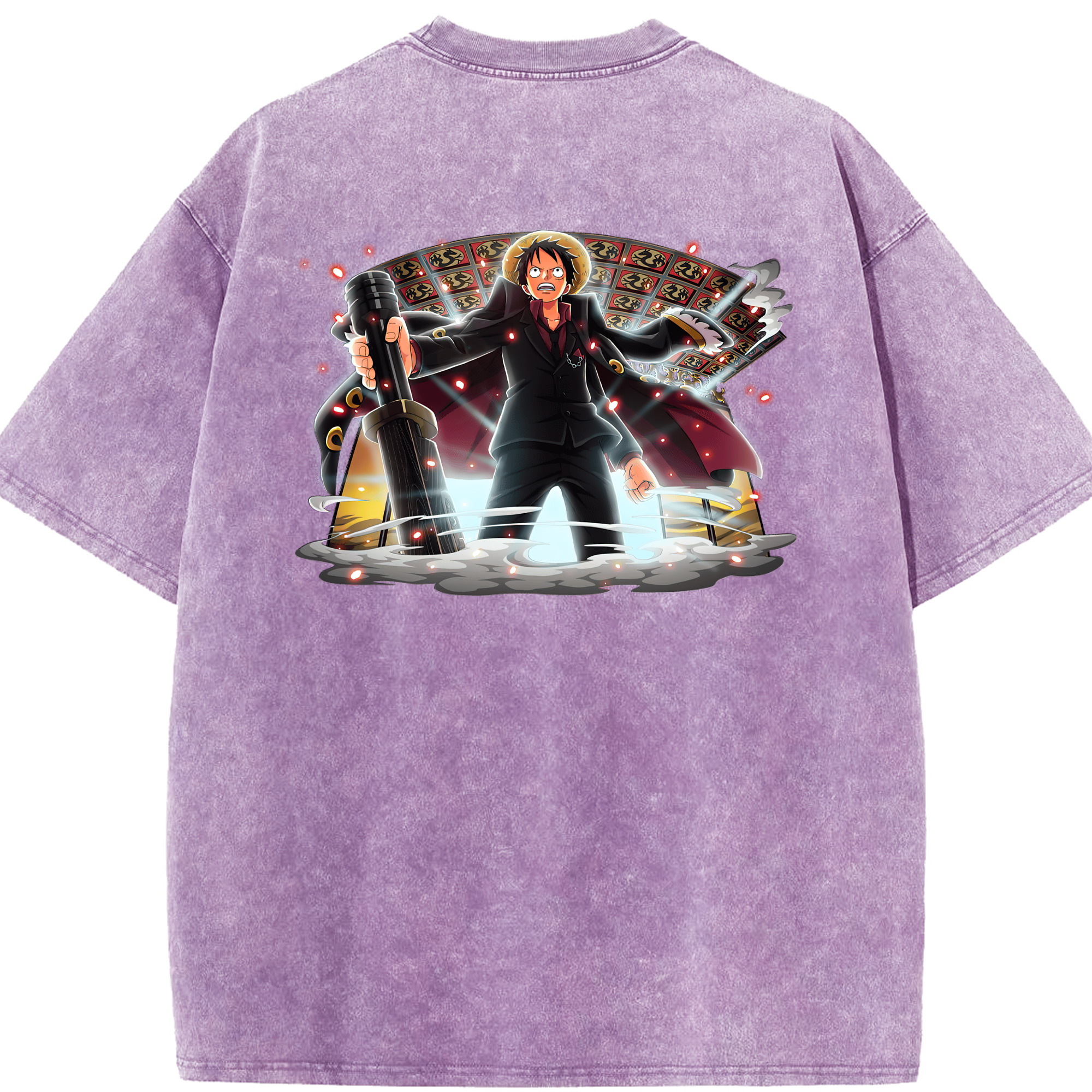 ワンピース モンキー・D・ルフィ ONE PIECE Monkey D. Luffy 綿100% ヴィンテージ風 半袖Tシャツ（背面プリント）