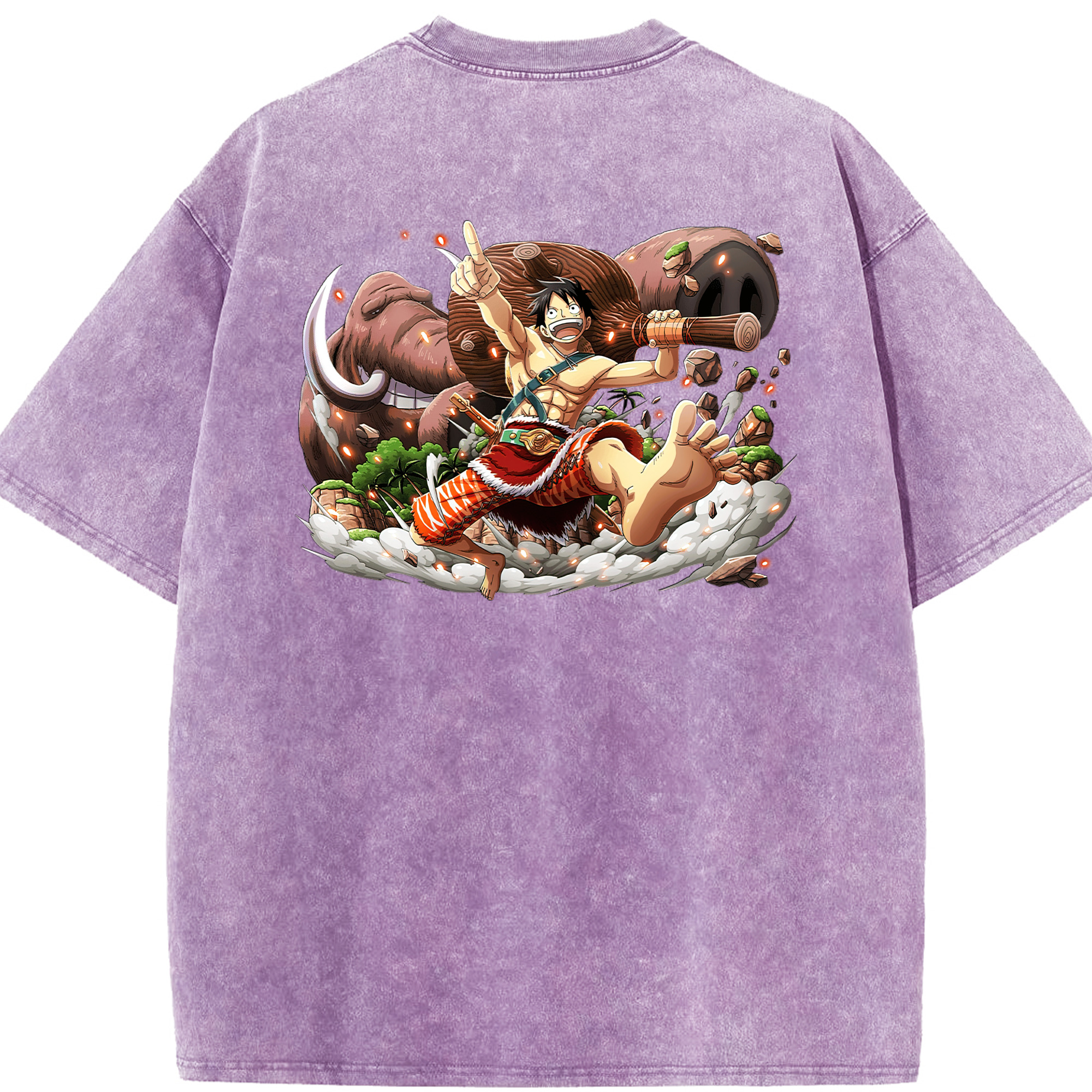 ワンピース モンキー・D・ルフィ ONE PIECE Monkey D. Luffy 綿100% ヴィンテージ風 半袖Tシャツ（背面プリント）
