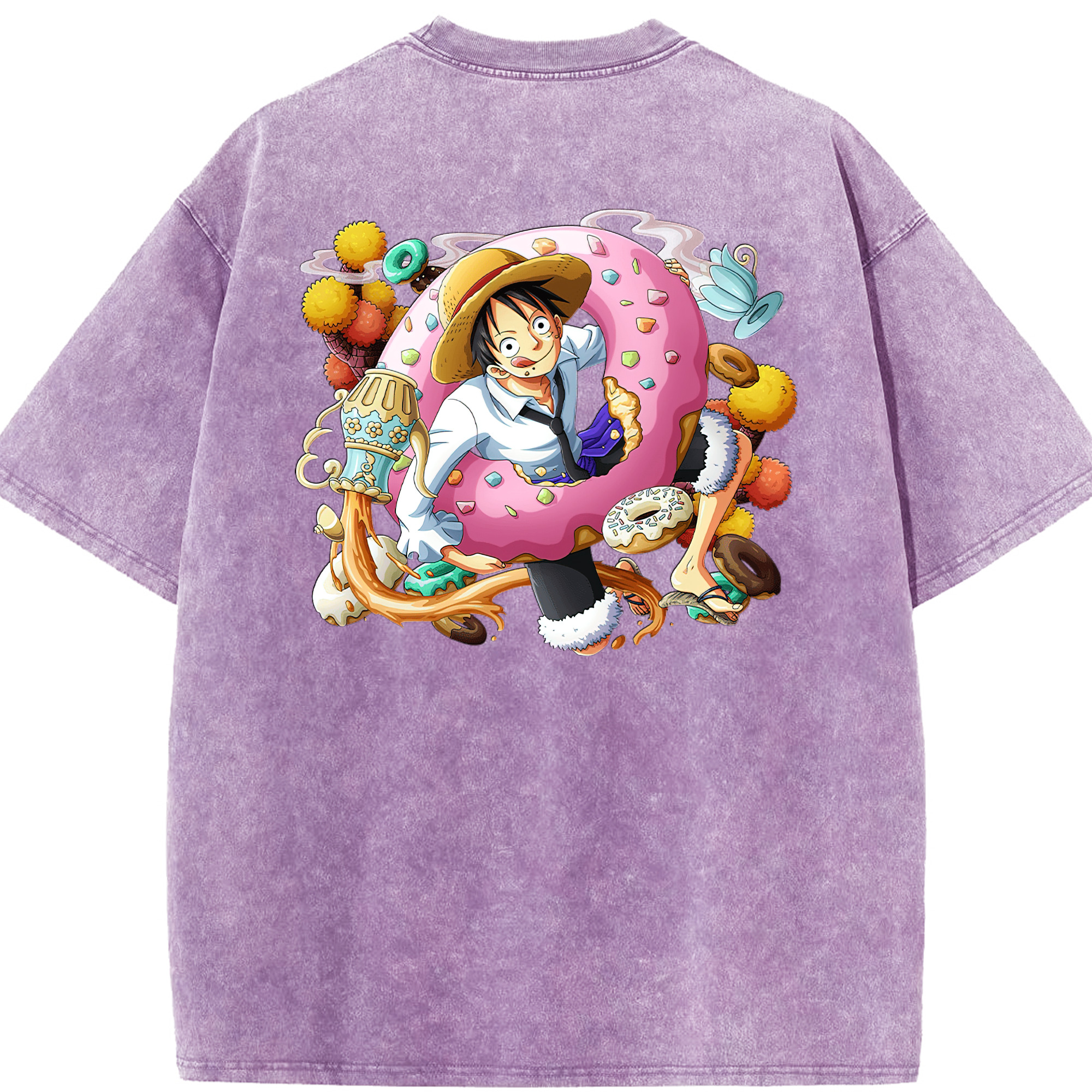 ワンピース モンキー・D・ルフィ ONE PIECE Monkey D. Luffy 綿100% ヴィンテージ風 半袖Tシャツ（背面プリント）