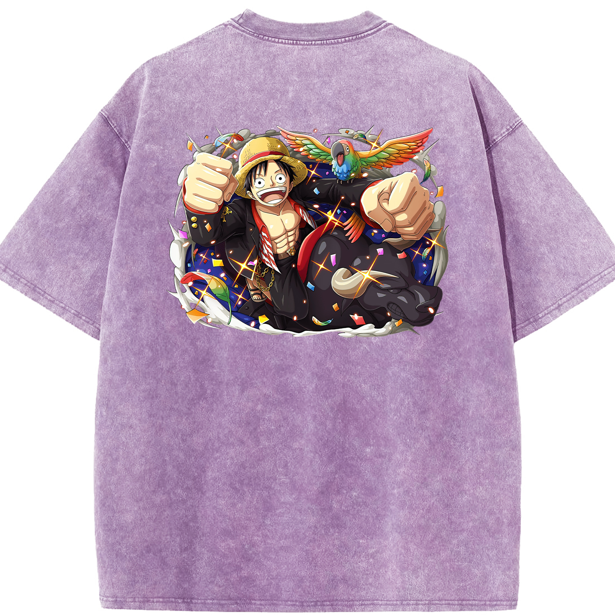 ワンピース モンキー・D・ルフィ ONE PIECE Monkey D. Luffy 綿100% ヴィンテージ風 半袖Tシャツ（背面プリント）