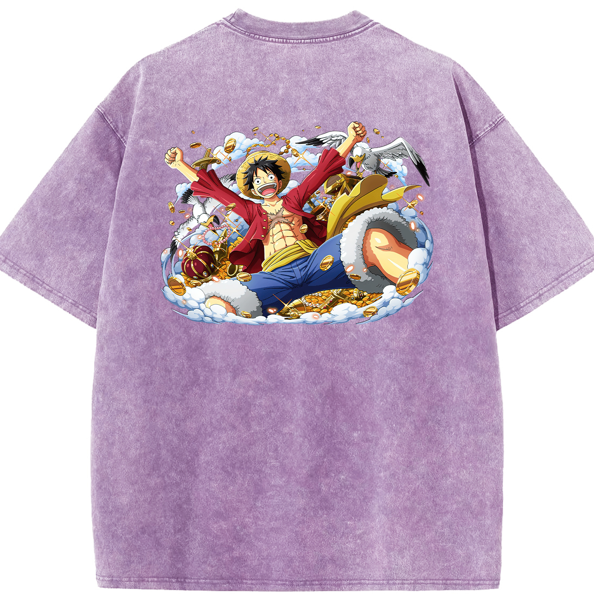 ワンピース モンキー・D・ルフィ ONE PIECE Monkey D. Luffy 綿100% ヴィンテージ風 半袖Tシャツ（背面プリント）