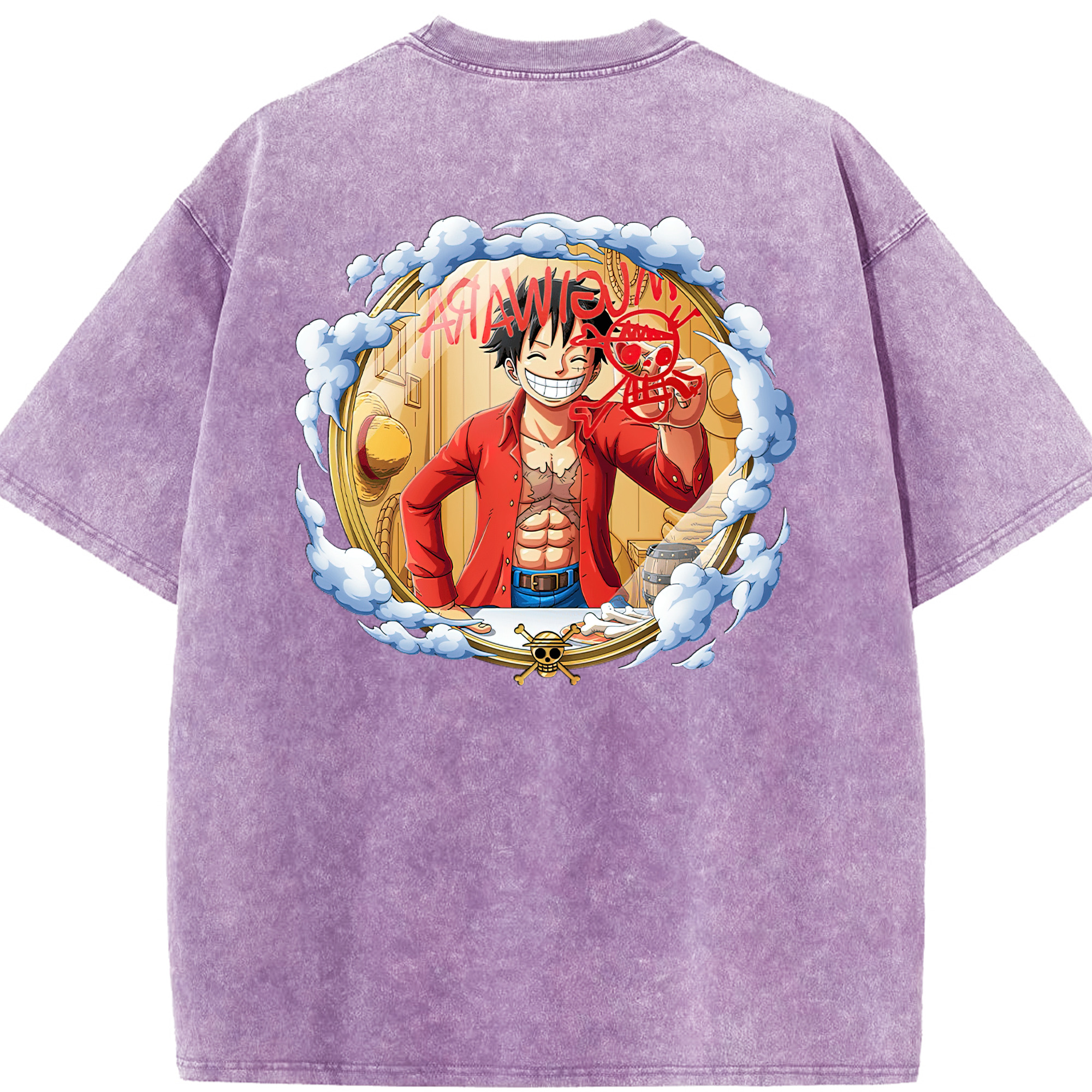 ワンピース モンキー・D・ルフィ ONE PIECE Monkey D. Luffy 綿100% ヴィンテージ風 半袖Tシャツ（背面プリント）