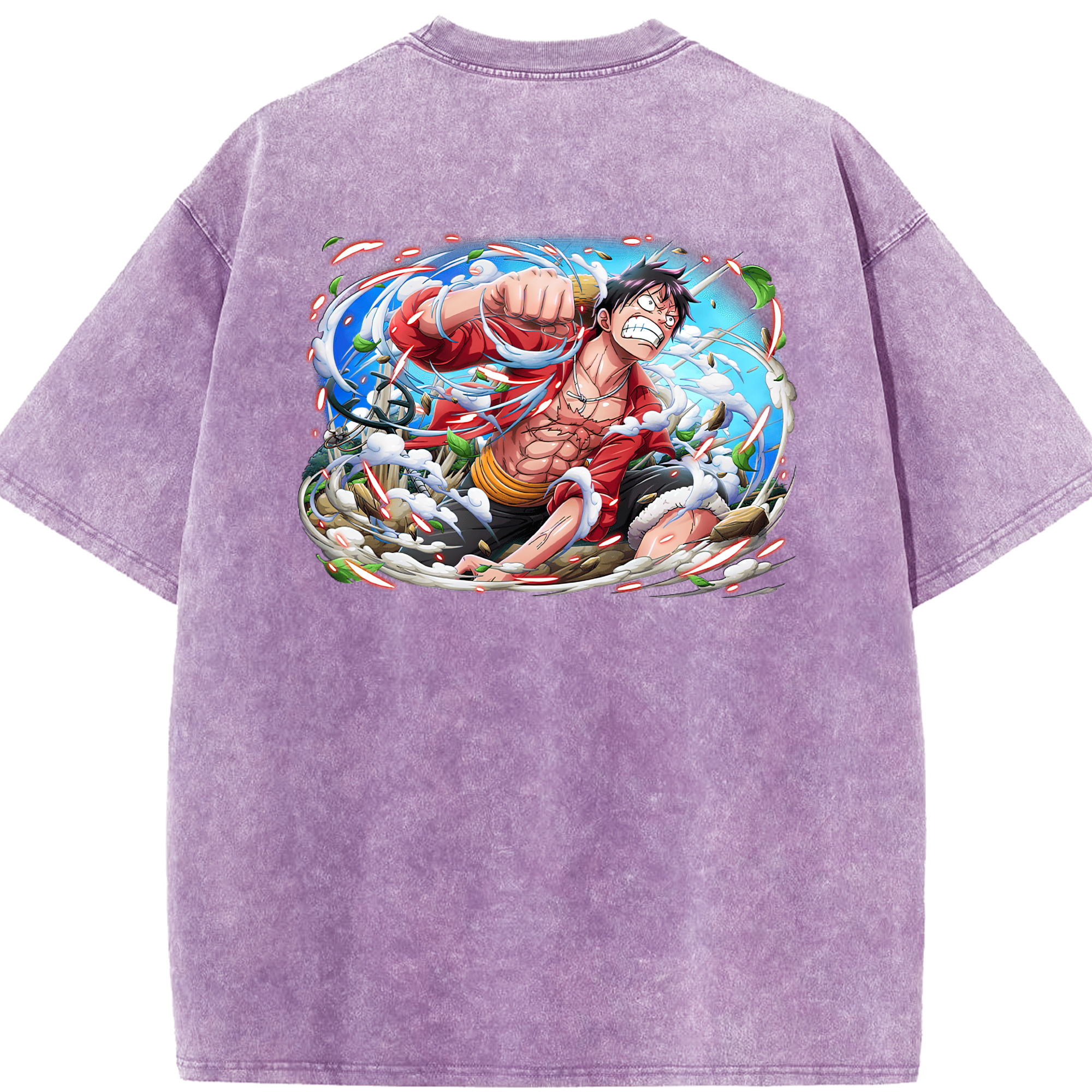 ワンピース モンキー・D・ルフィ ONE PIECE Monkey D. Luffy 綿100% ヴィンテージ風 半袖Tシャツ（背面プリント）