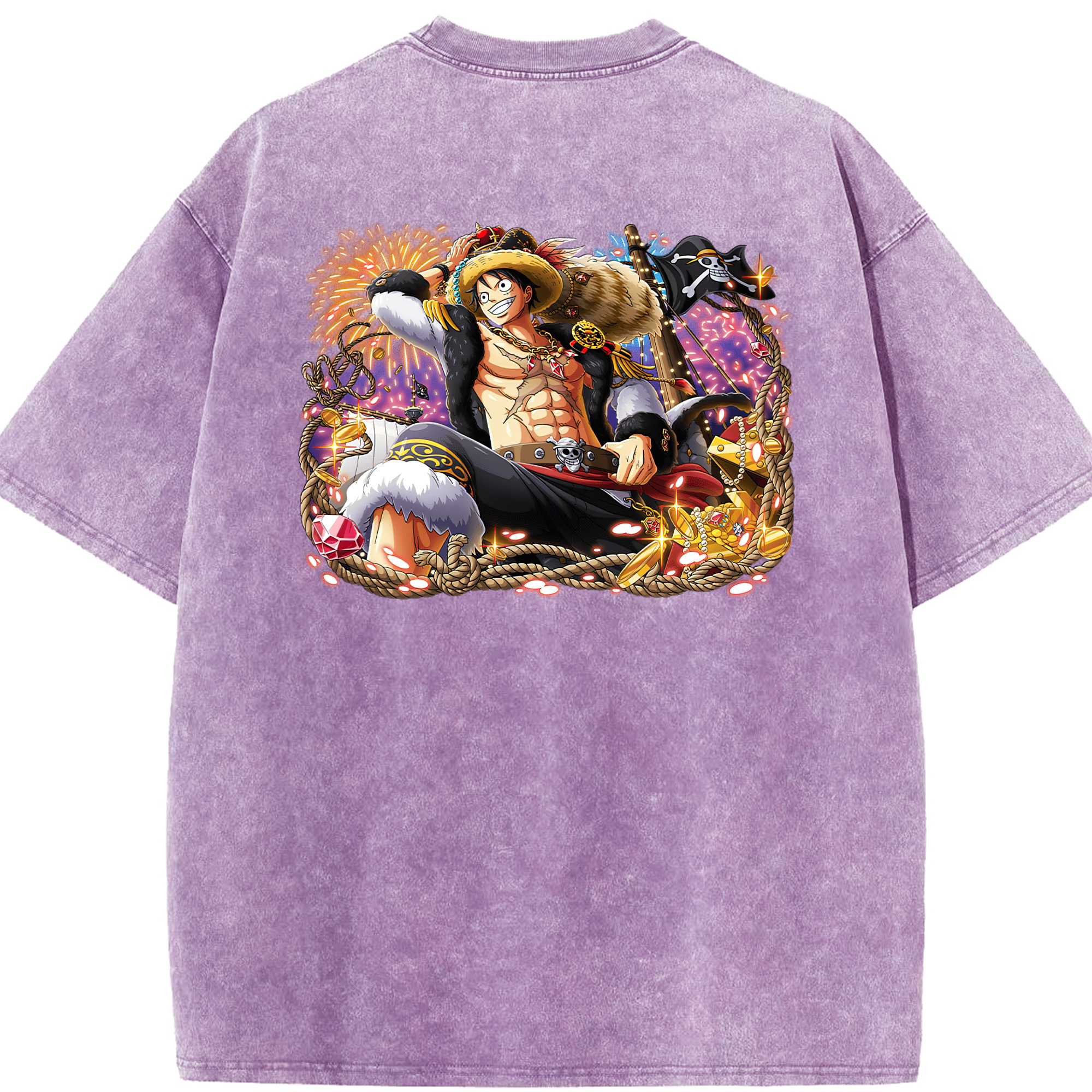 ワンピース モンキー・D・ルフィ ONE PIECE Monkey D. Luffy 綿100% ヴィンテージ風 半袖Tシャツ（背面プリント）