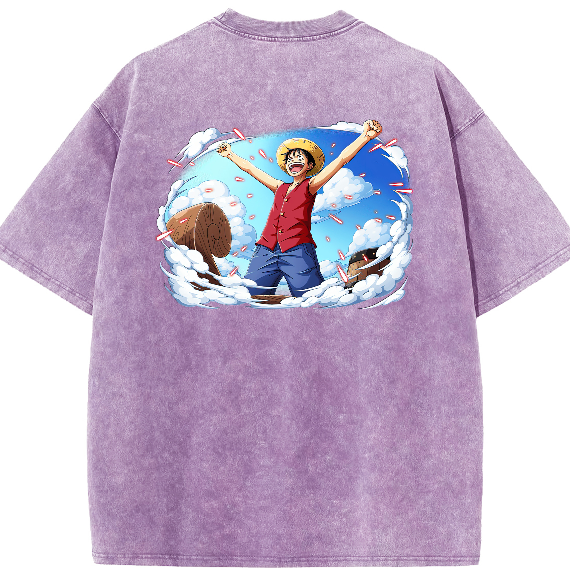 ワンピース モンキー・D・ルフィ ONE PIECE Monkey D. Luffy 綿100% ヴィンテージ風 半袖Tシャツ（背面プリント）