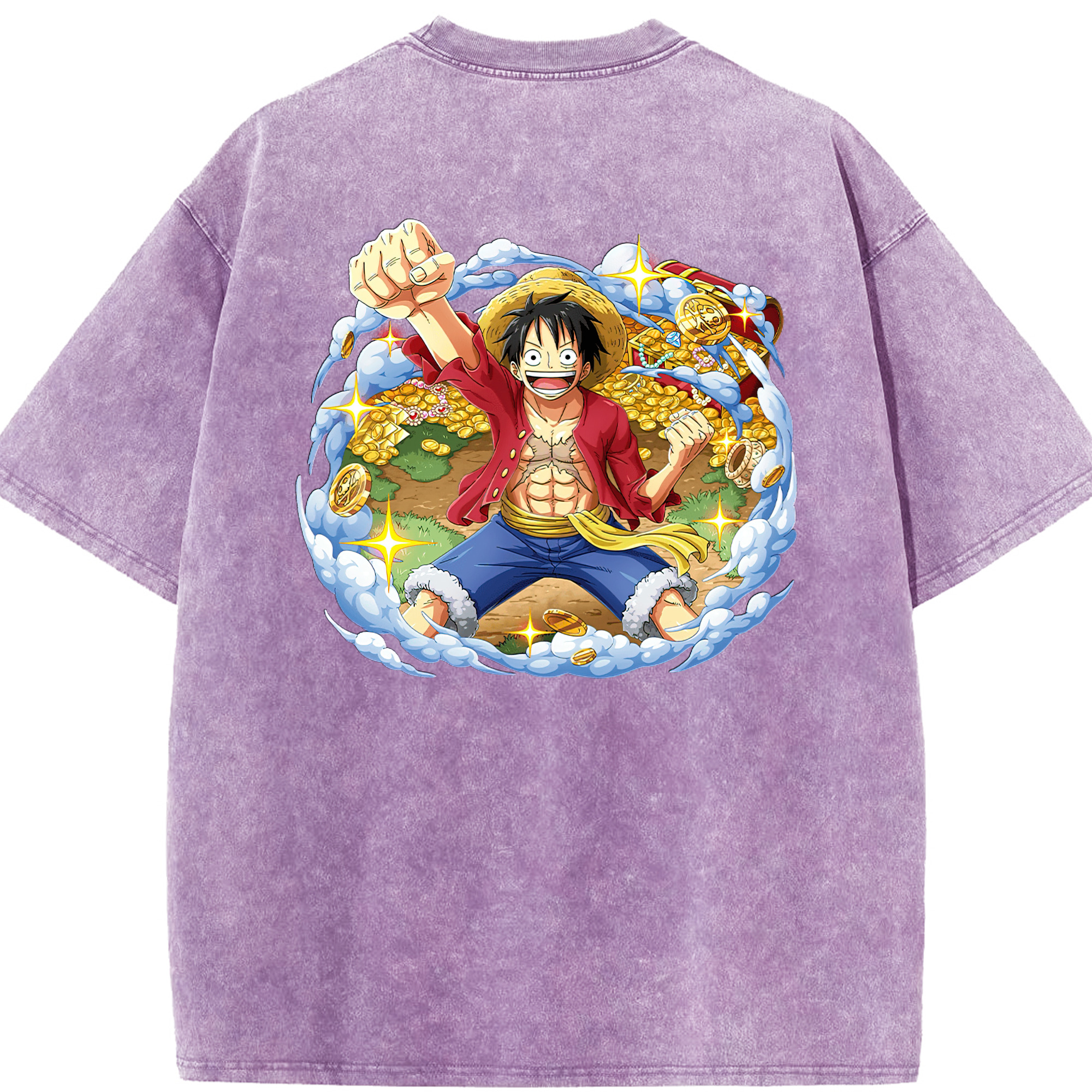 ワンピース モンキー・D・ルフィ ONE PIECE Monkey D. Luffy 綿100% ヴィンテージ風 半袖Tシャツ（背面プリント）