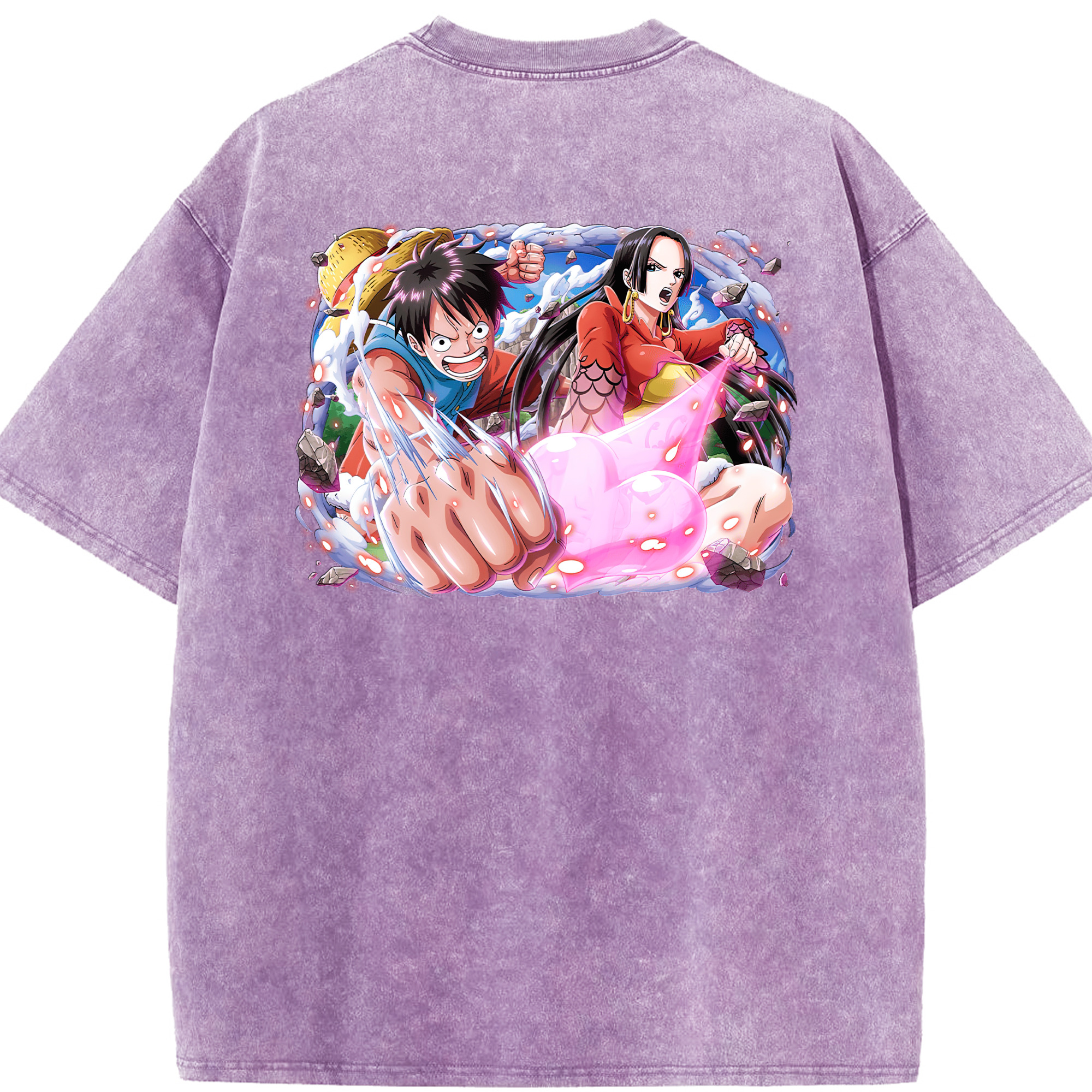 ワンピース モンキー・D・ルフィ ONE PIECE Monkey D. Luffy 綿100% ヴィンテージ風 半袖Tシャツ（背面プリント）