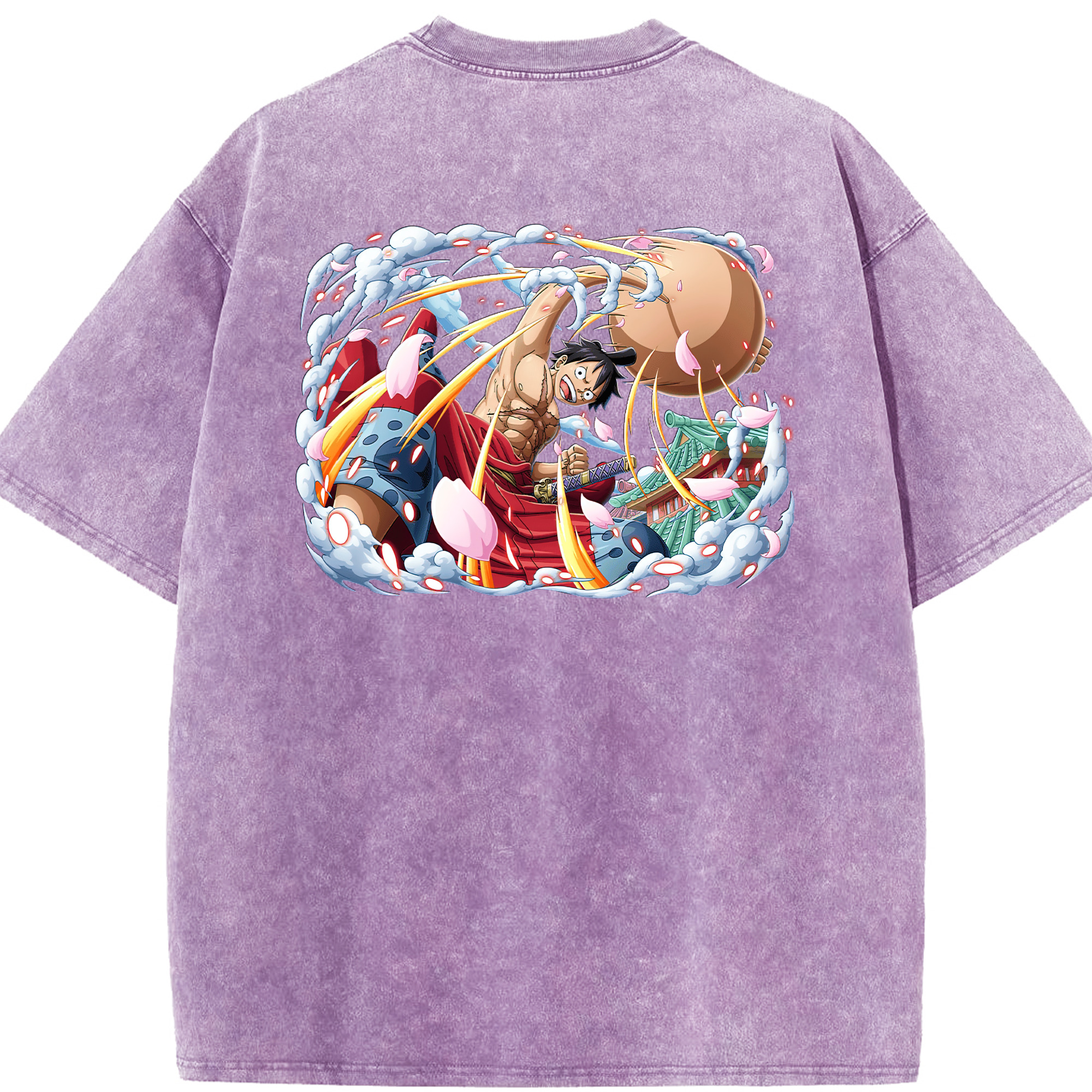 ワンピース モンキー・D・ルフィ ONE PIECE Monkey D. Luffy 綿100% ヴィンテージ風 半袖Tシャツ（背面プリント）