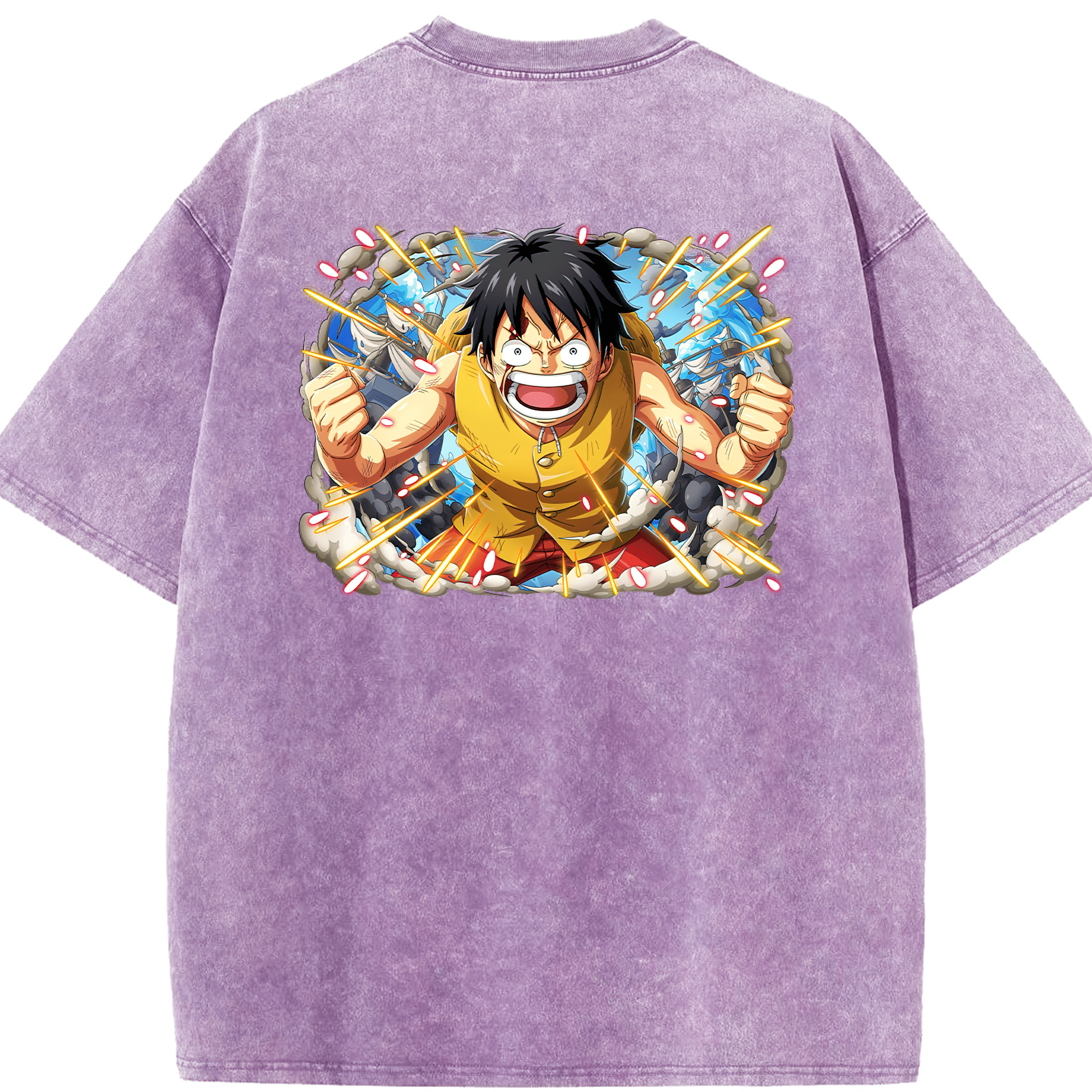 ワンピース モンキー・D・ルフィ ONE PIECE Monkey D. Luffy 綿100% ヴィンテージ風 半袖Tシャツ（背面プリント）