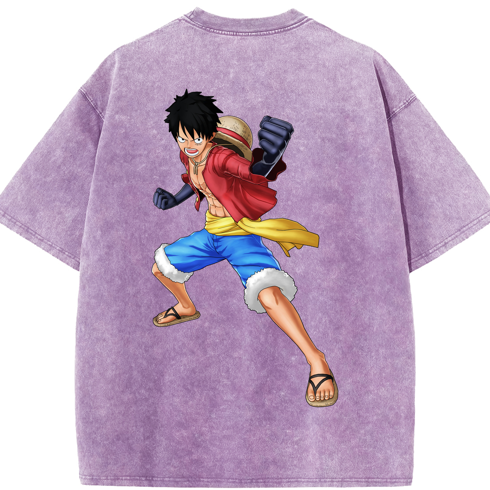 ワンピース モンキー・D・ルフィ ONE PIECE Monkey D. Luffy 綿100% ヴィンテージ風 半袖Tシャツ（背面プリント）
