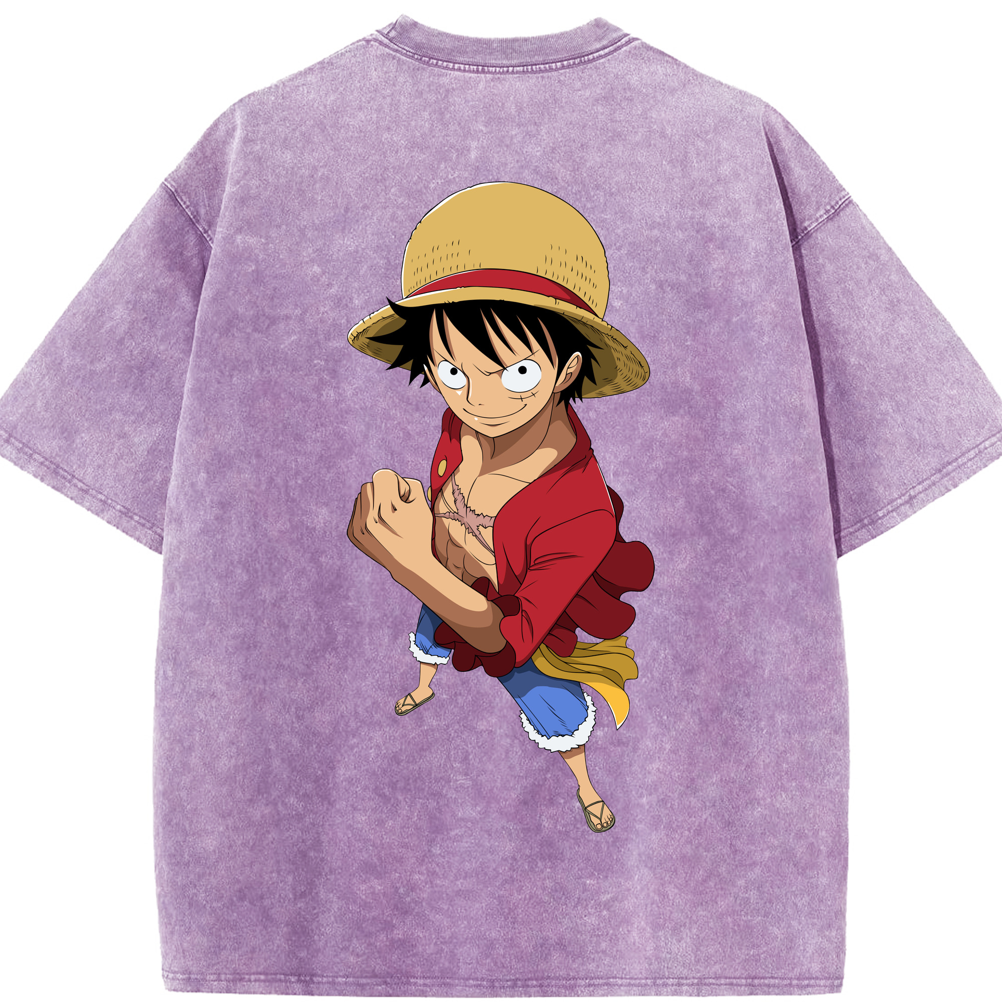 ワンピース モンキー・D・ルフィ ONE PIECE Monkey D. Luffy 綿100% ヴィンテージ風 半袖Tシャツ（背面プリント）