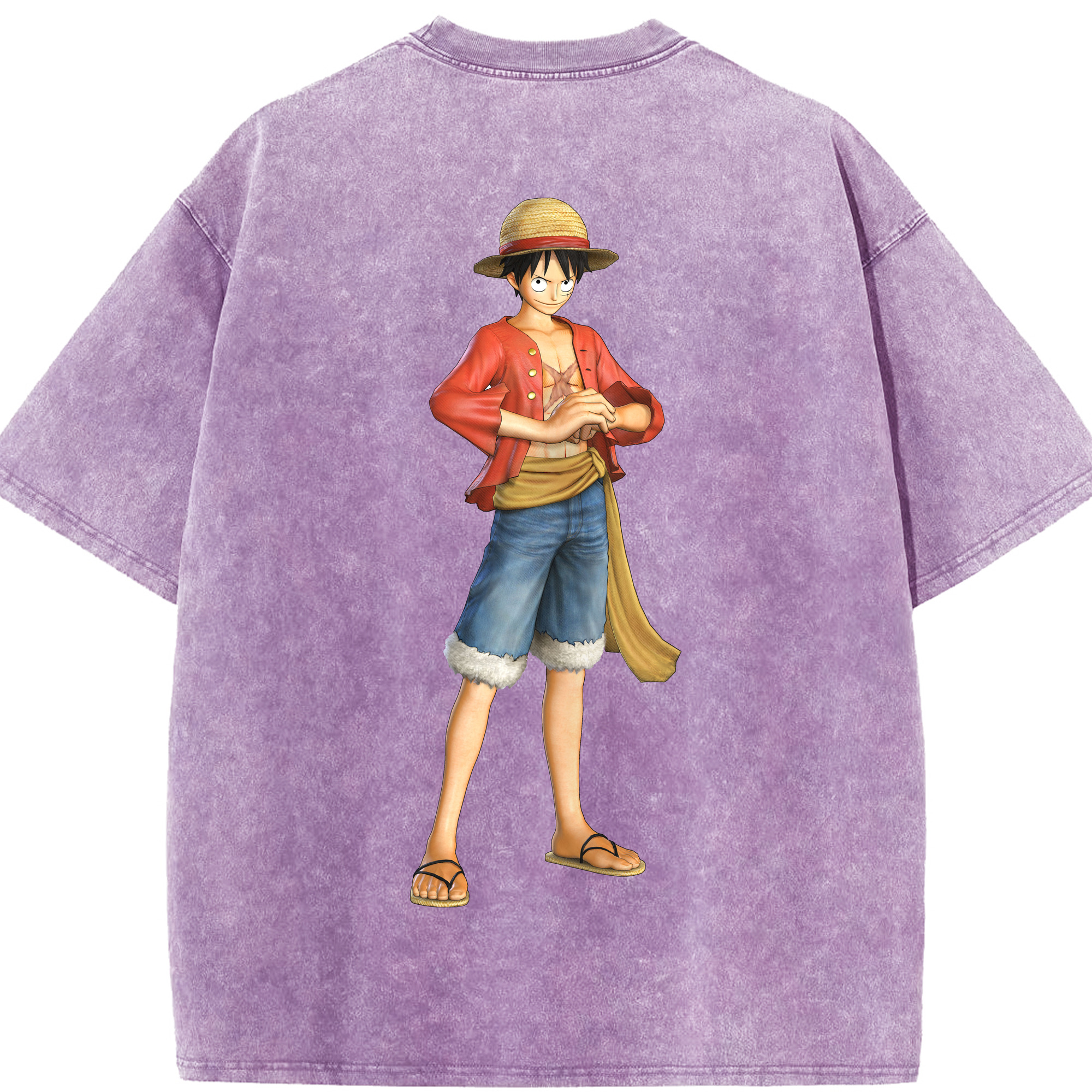 ワンピース モンキー・D・ルフィ ONE PIECE Monkey D. Luffy 綿100% ヴィンテージ風 半袖Tシャツ（背面プリント）