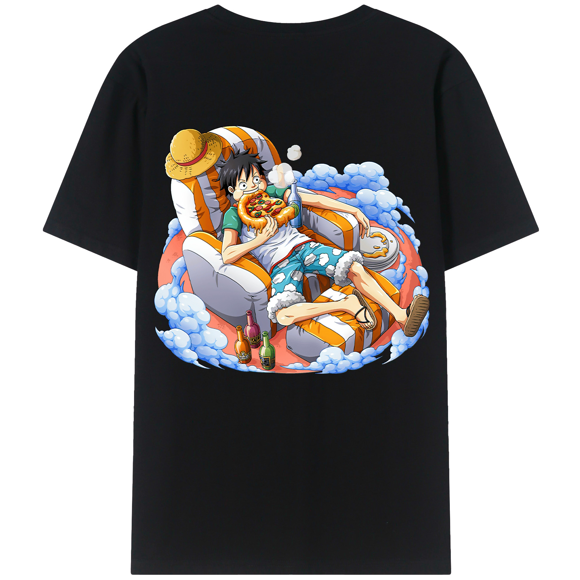 ワンピース モンキー・D・ルフィ ONE PIECE Monkey D. Luffy 綿100％ メンズ半袖Tシャツ（バックプリント） 通気性