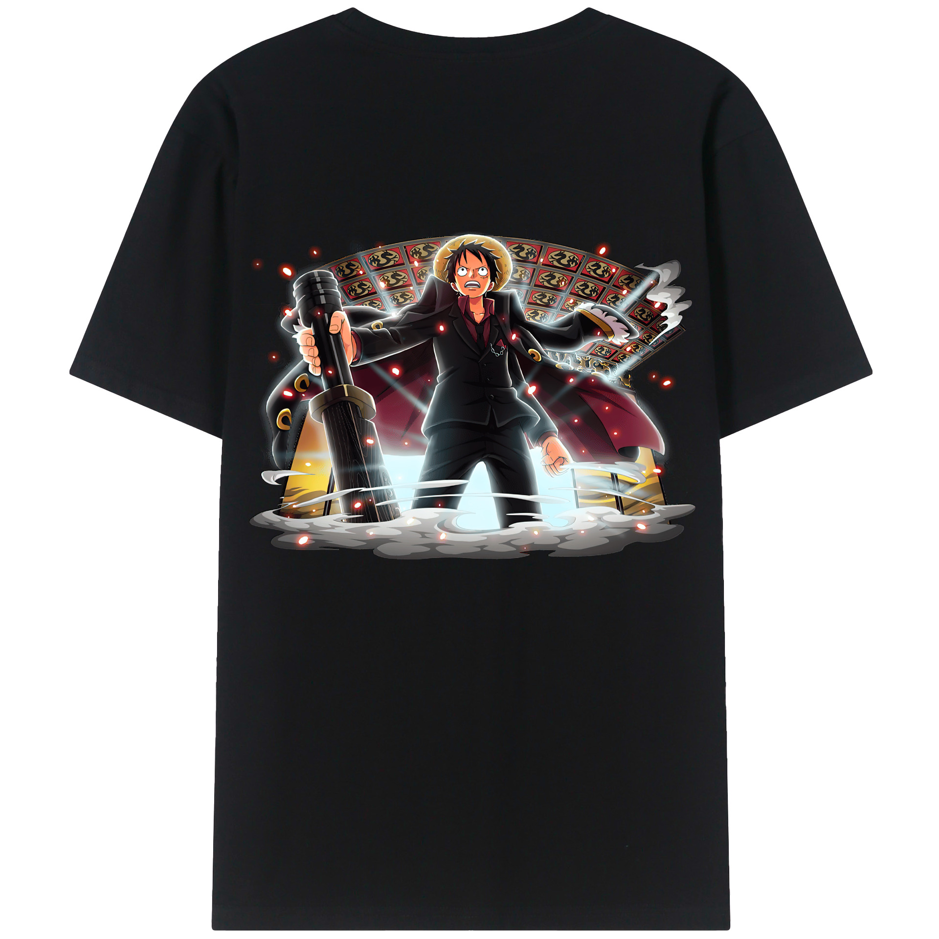 （画像用） ワンピース モンキー・D・ルフィ ONE PIECE Monkey D. Luffy 綿100％ メンズ半袖Tシャツ（バックプリント） 通気性