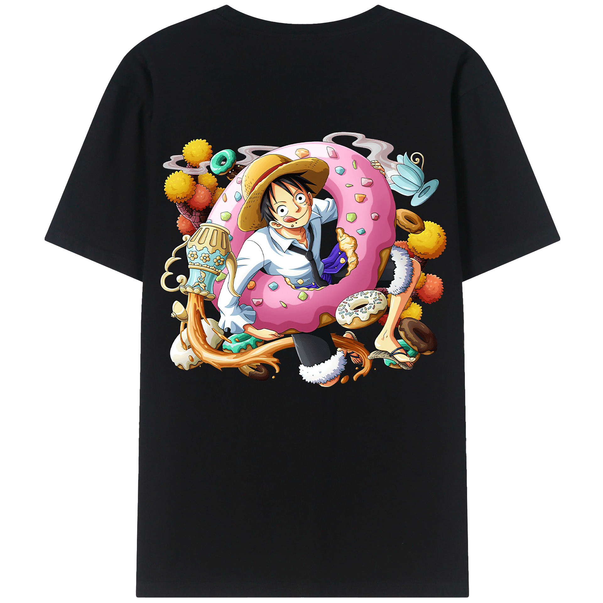 ワンピース モンキー・D・ルフィ ONE PIECE Monkey D. Luffy 綿100％ メンズ半袖Tシャツ（バックプリント） 通気性