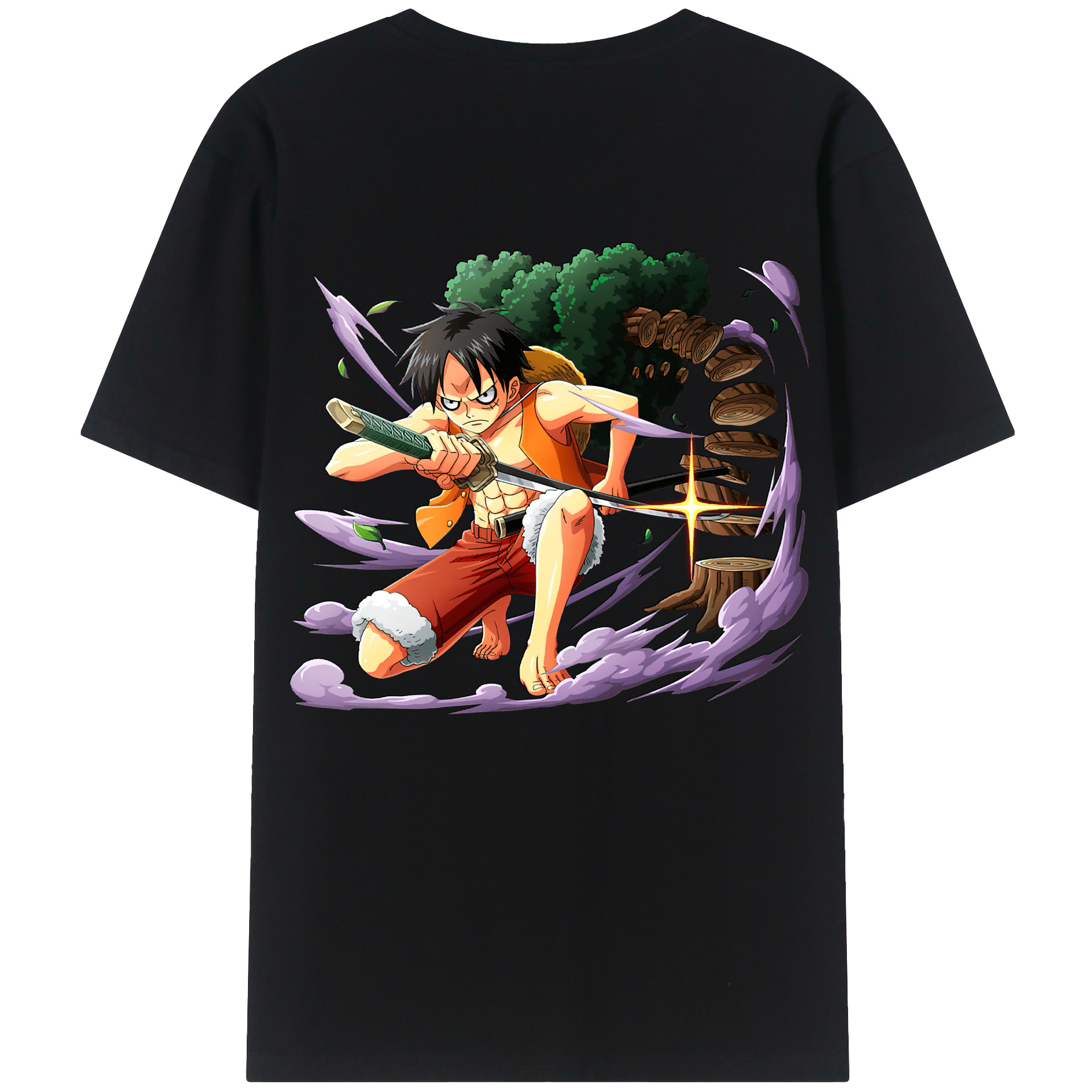 ワンピース モンキー・D・ルフィ ONE PIECE Monkey D. Luffy 綿100％ メンズ半袖Tシャツ（バックプリント） 通気性