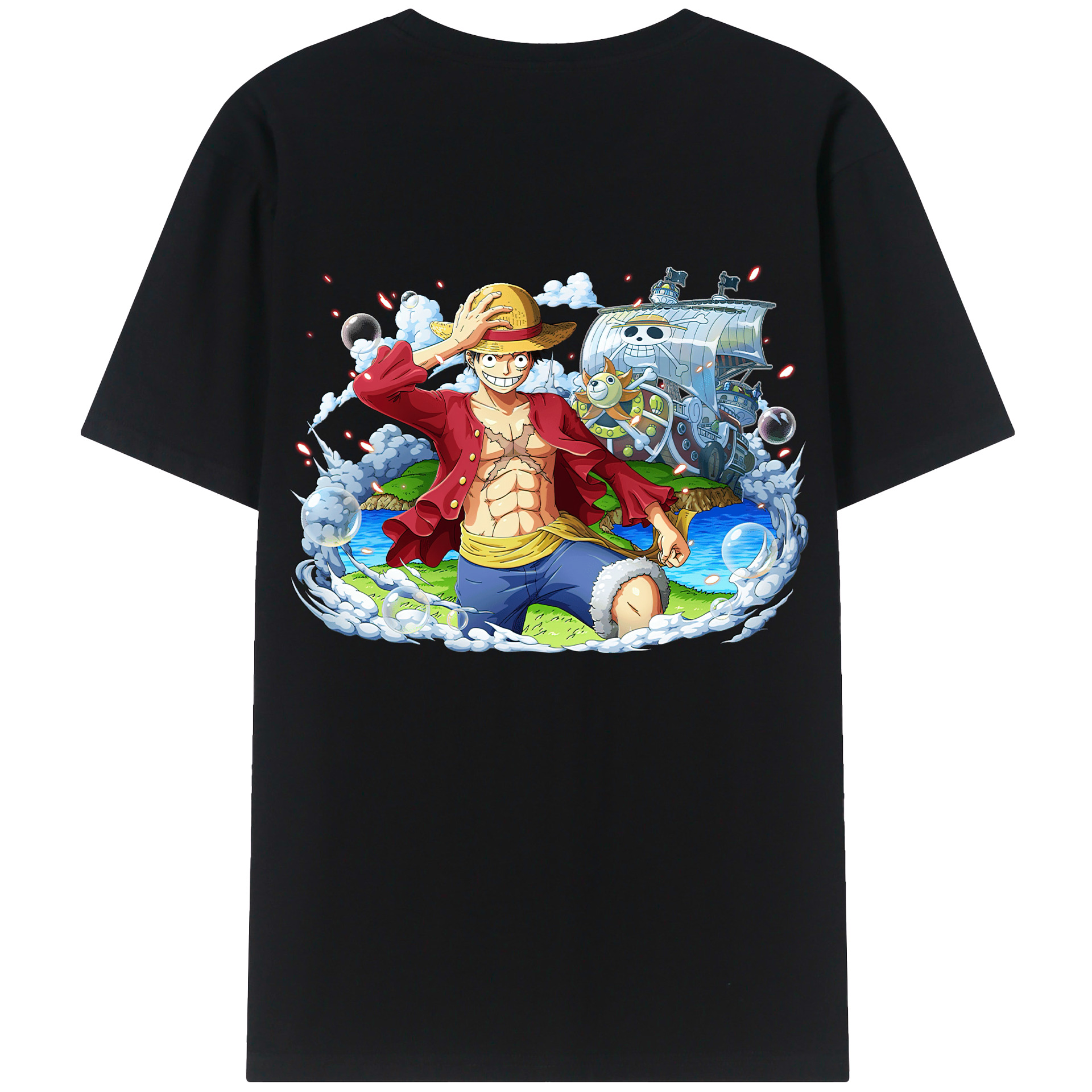 ワンピース モンキー・D・ルフィ ONE PIECE Monkey D. Luffy 綿100％ メンズ半袖Tシャツ（バックプリント） 通気性